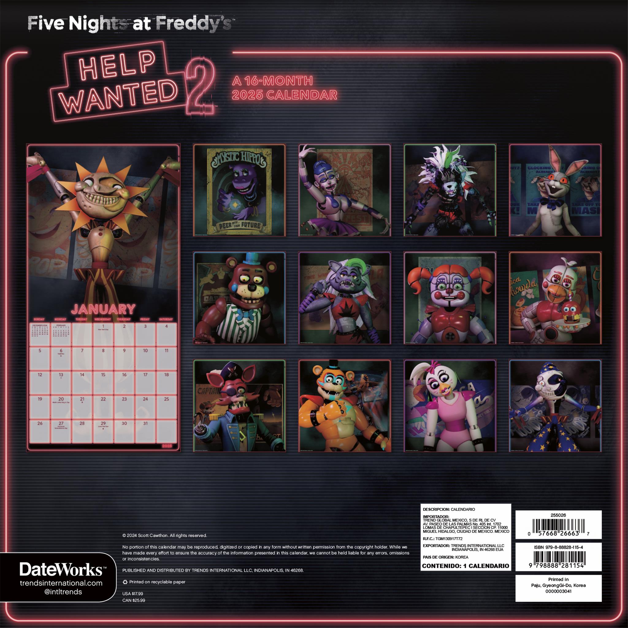 Five Nights At Freddys Wall 2025 Calendar - Online Exclusive