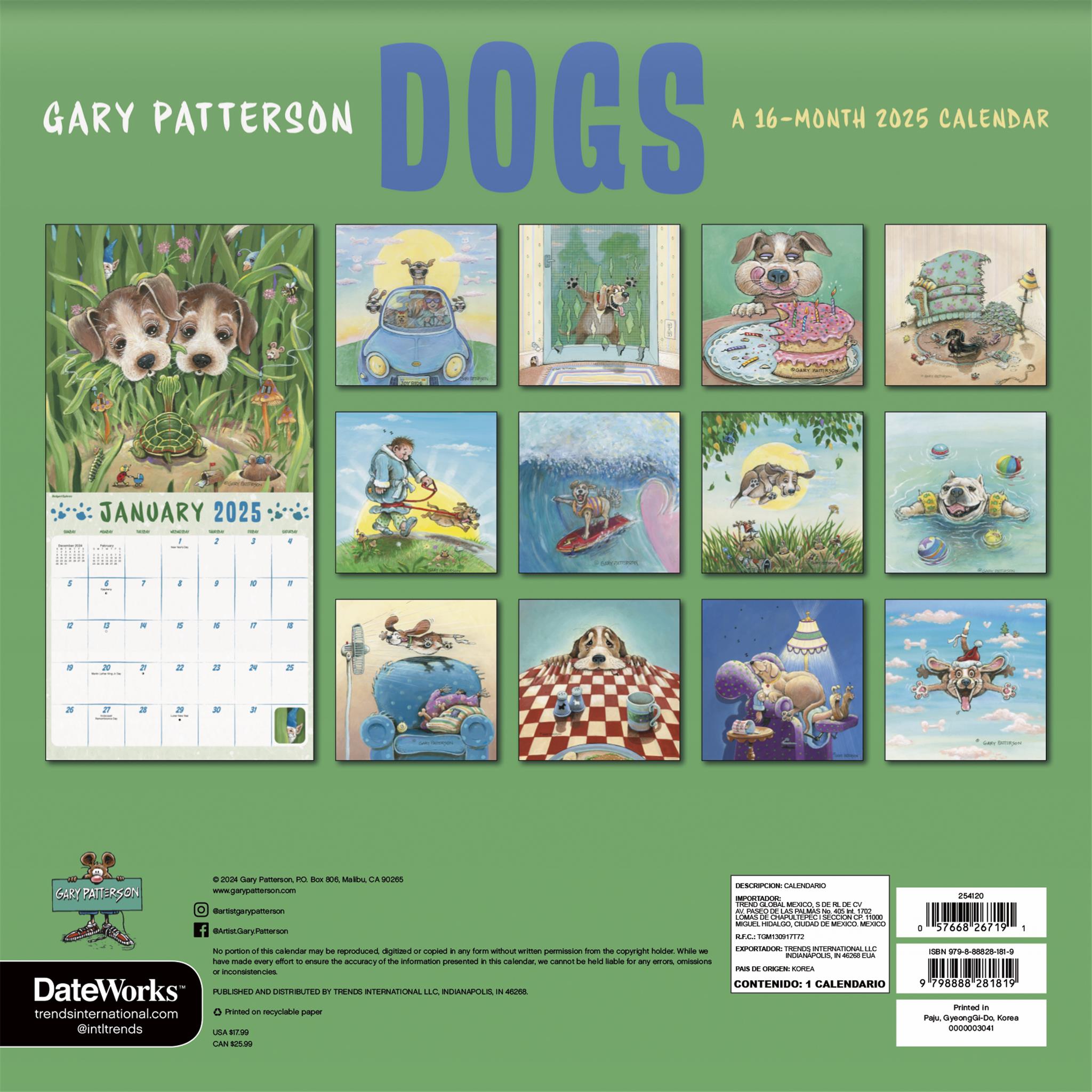 Dogs Gary Patterson Wall 2025 Calendar - Online Exclusive