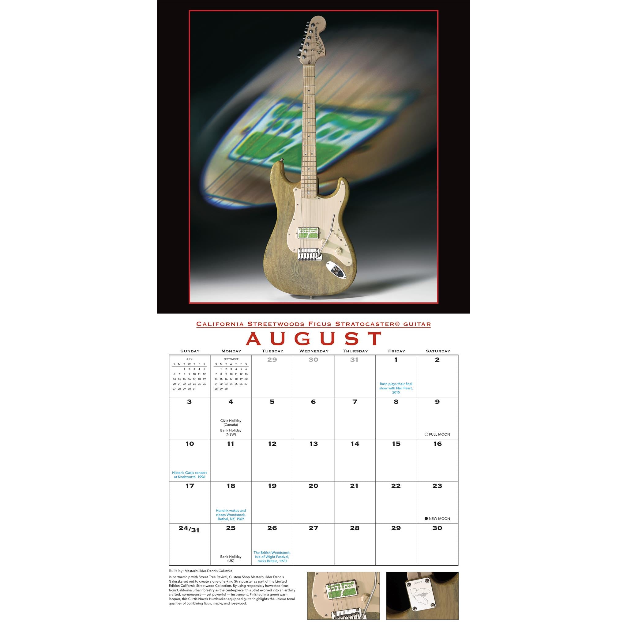 Fender Guitars Custom Shop Wall 2025 Calendar