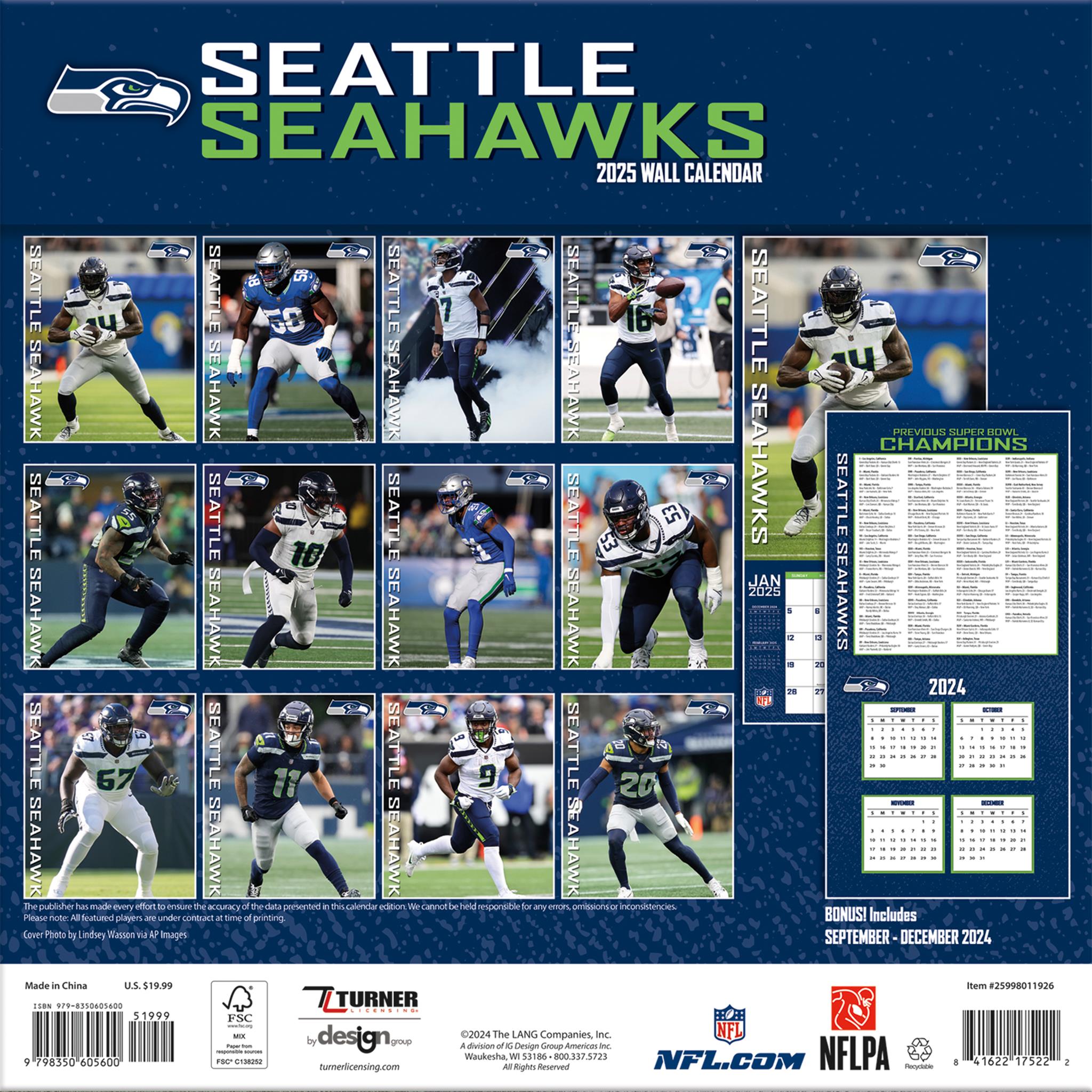 NFL Seattle Seahawks Wall 2025 Calendar