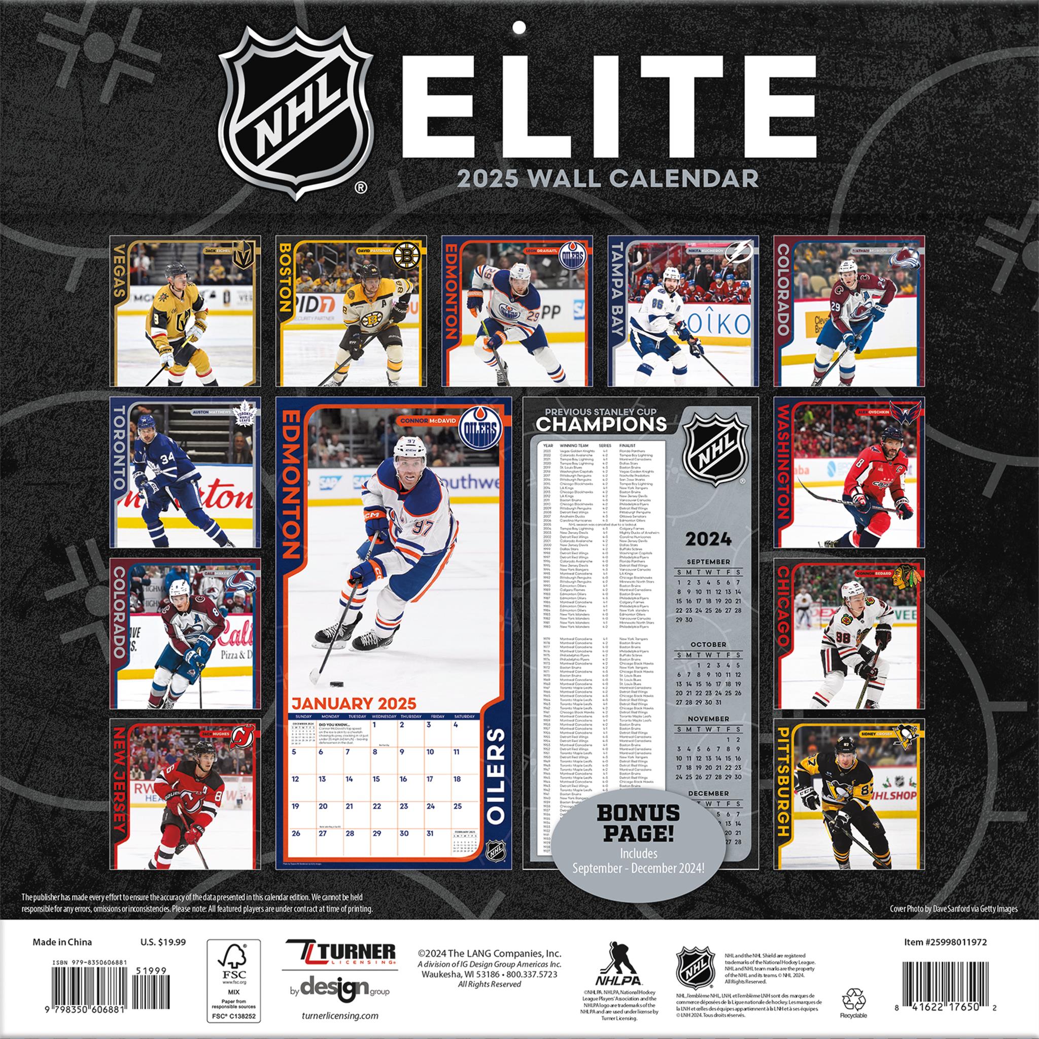 NHL Elite Wall 2025 Calendar