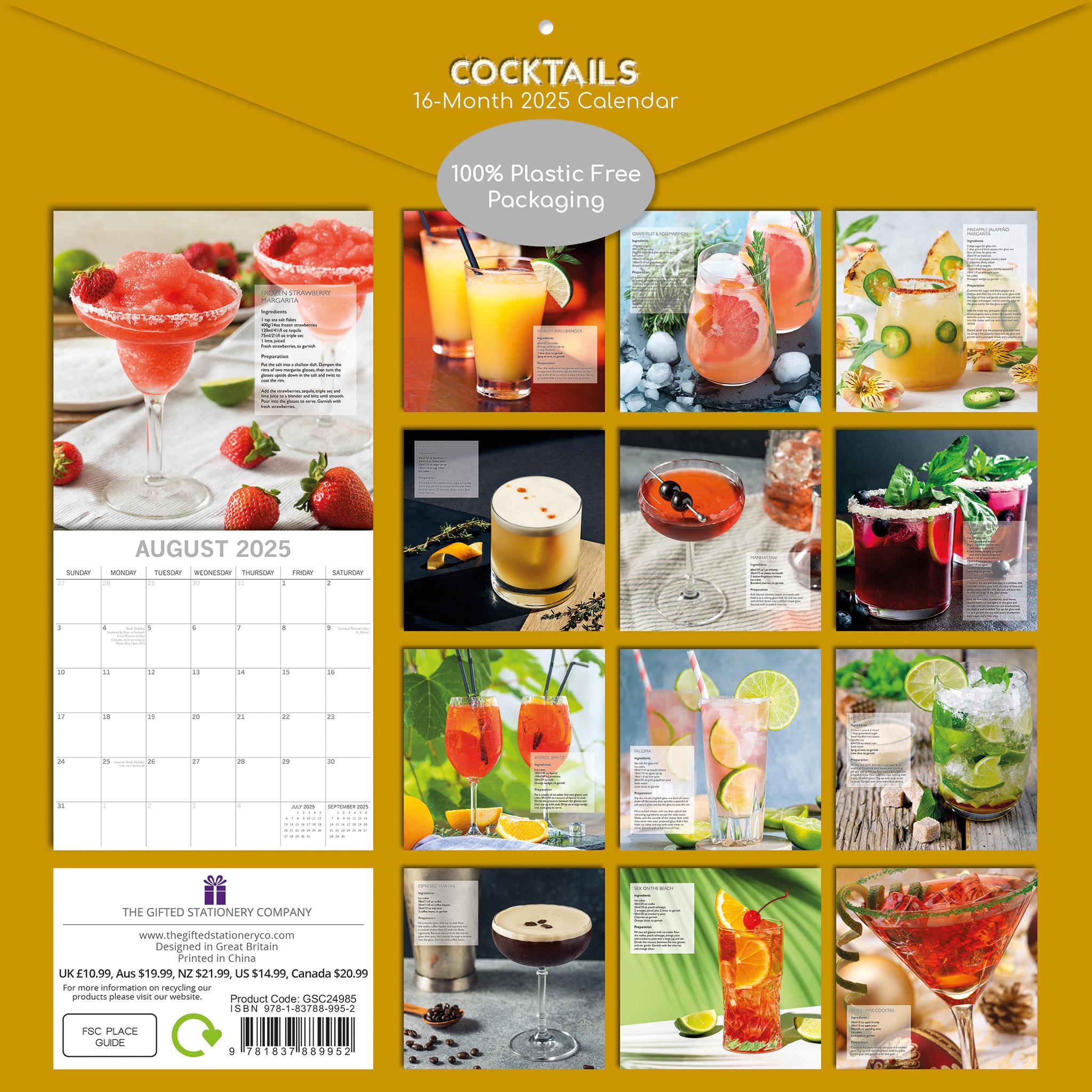 Cocktails Wall 2025 Calendar