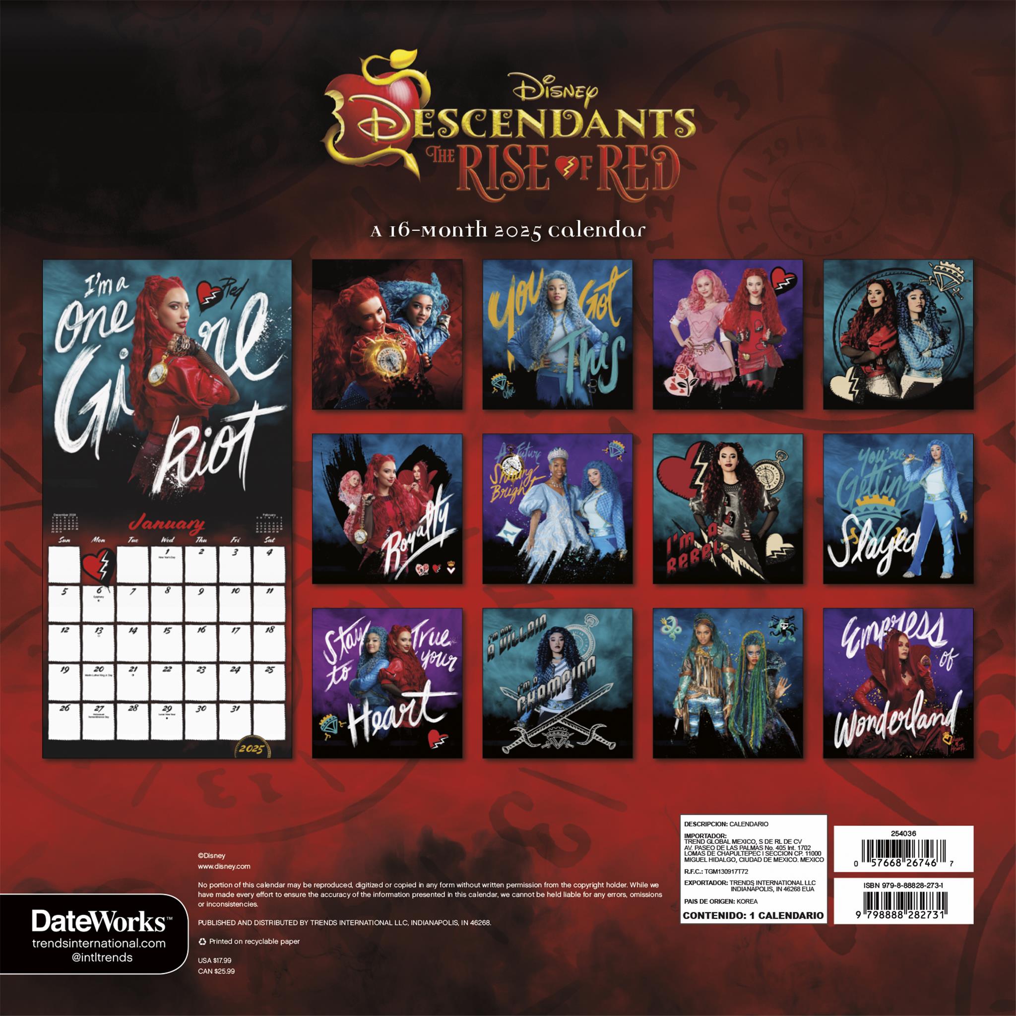 Descendants 4 The Rise Of Red Wall 2025 Calendar - Online Exclusive