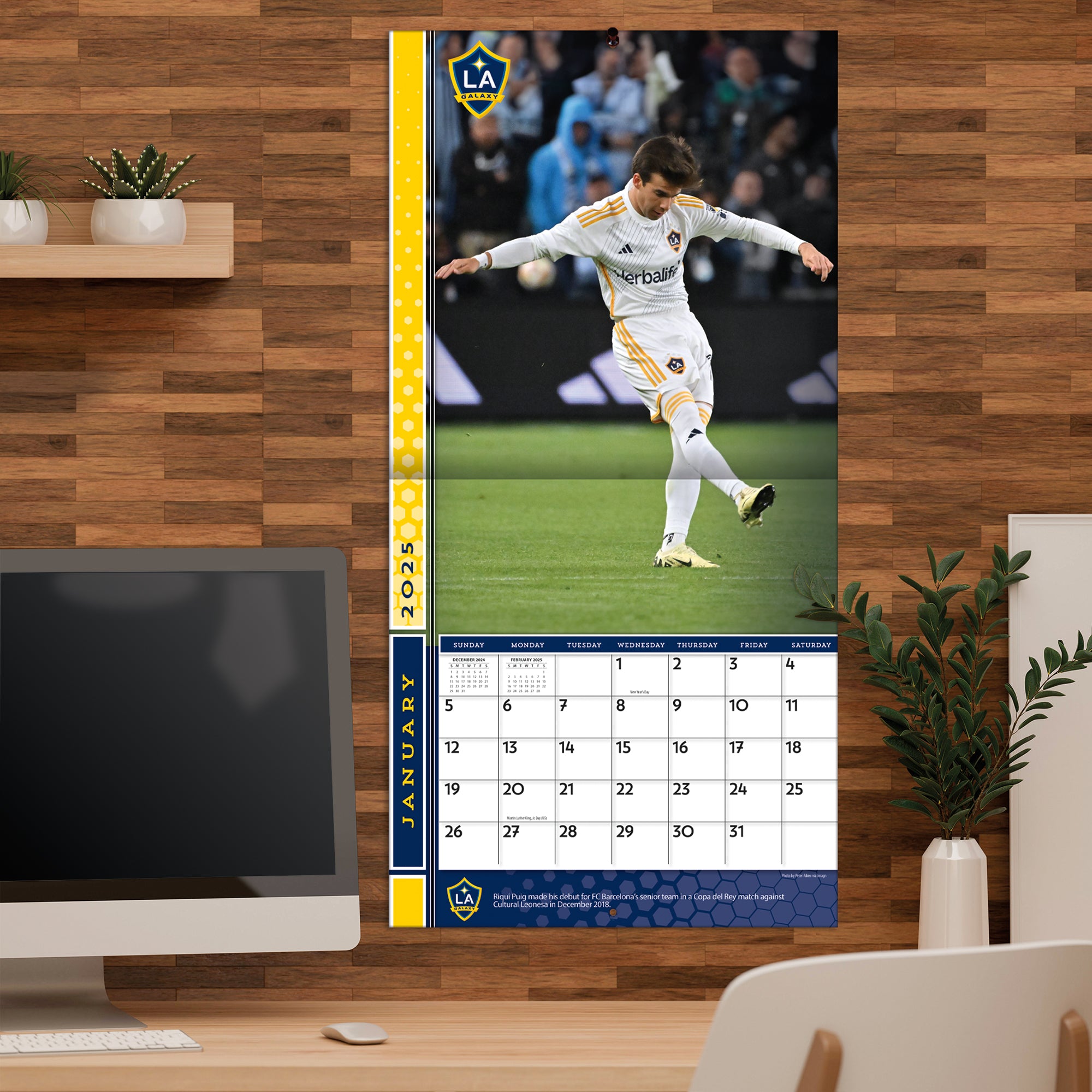 MLS LA Galaxy Riqui Puig Wall 2025 Calendar