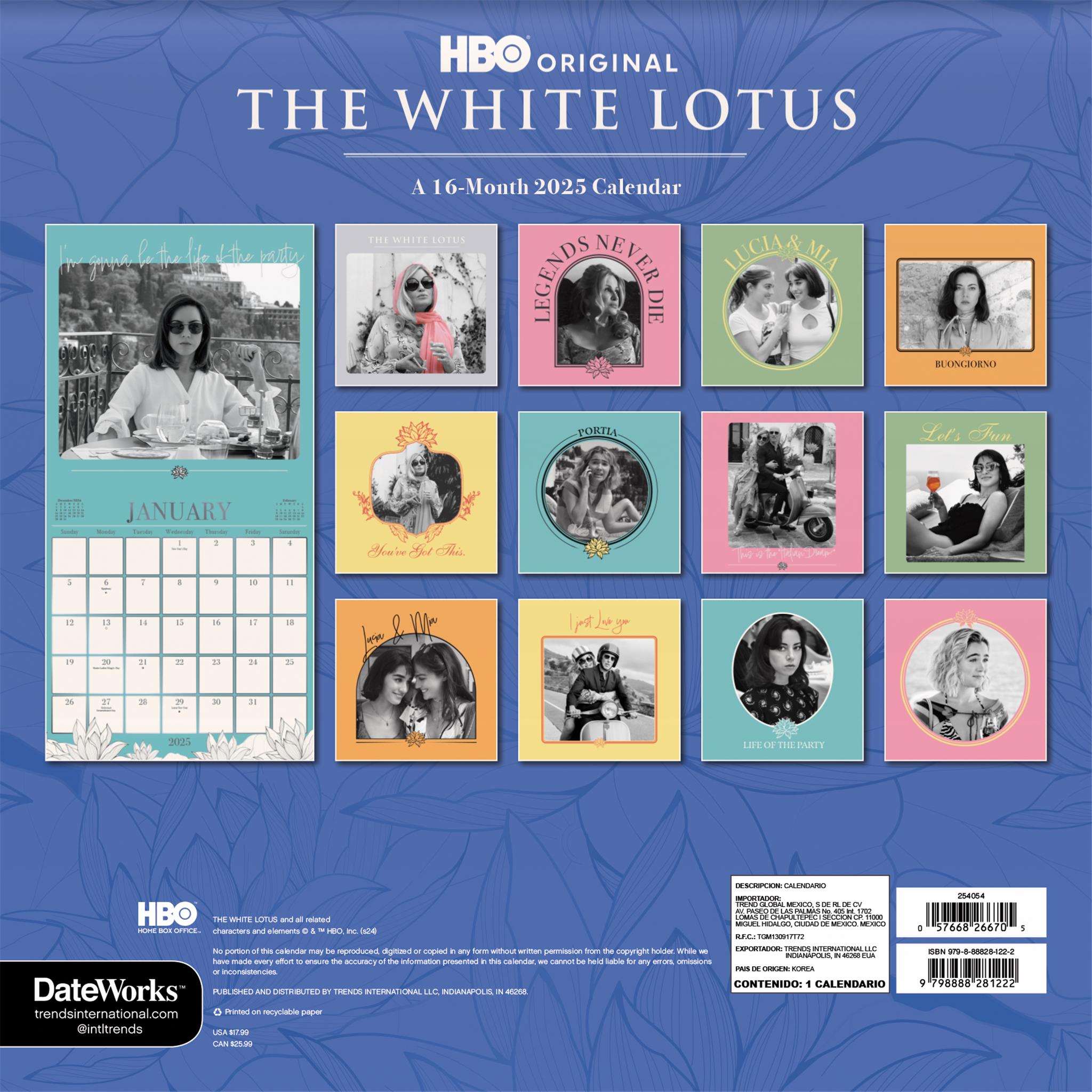 White Lotus Wall 2025 Calendar - Online Exclusive