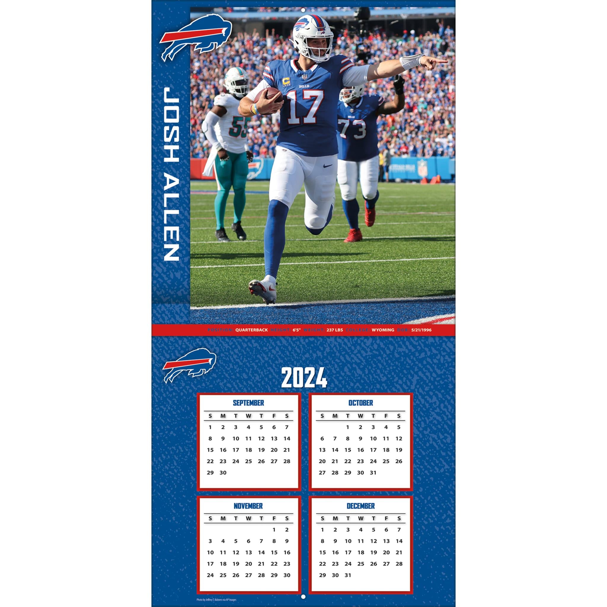 NFL Buffalo Bills Josh Allen Wall 2025 Calendar