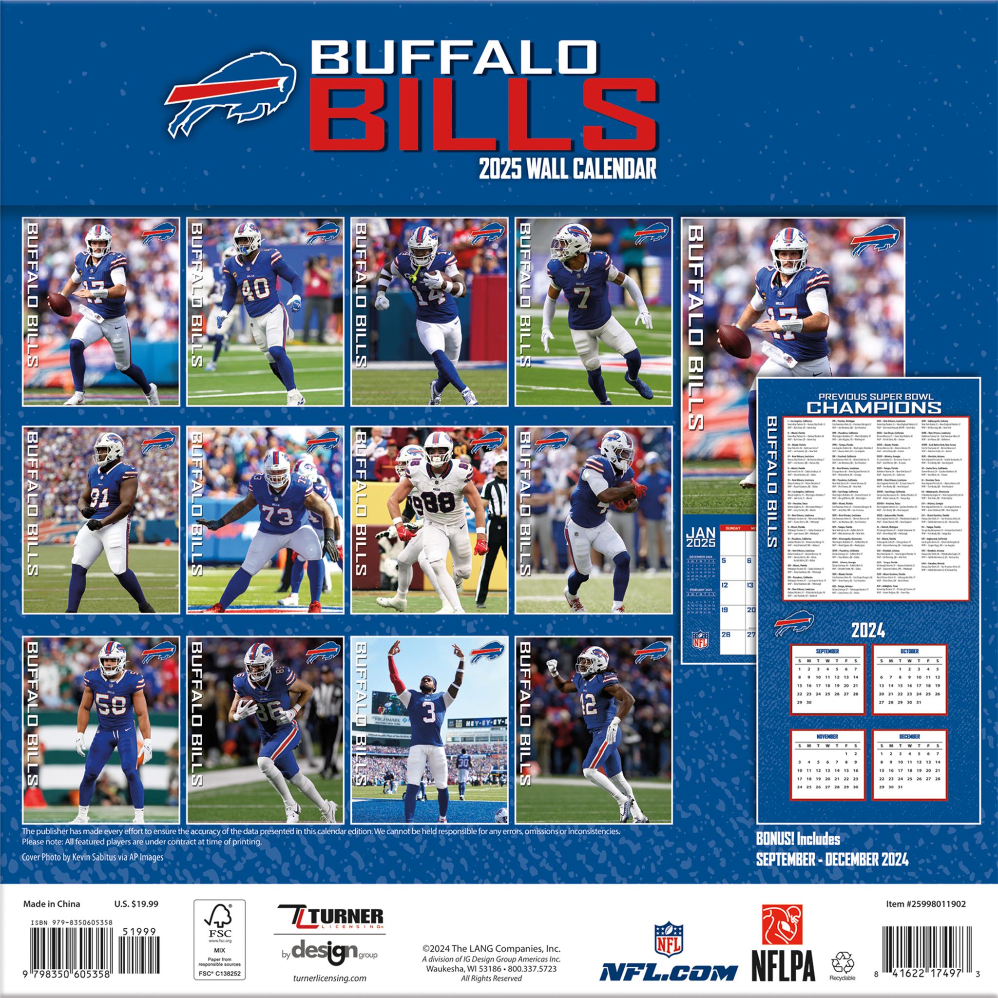 NFL Buffalo Bills Wall 2025 Calendar