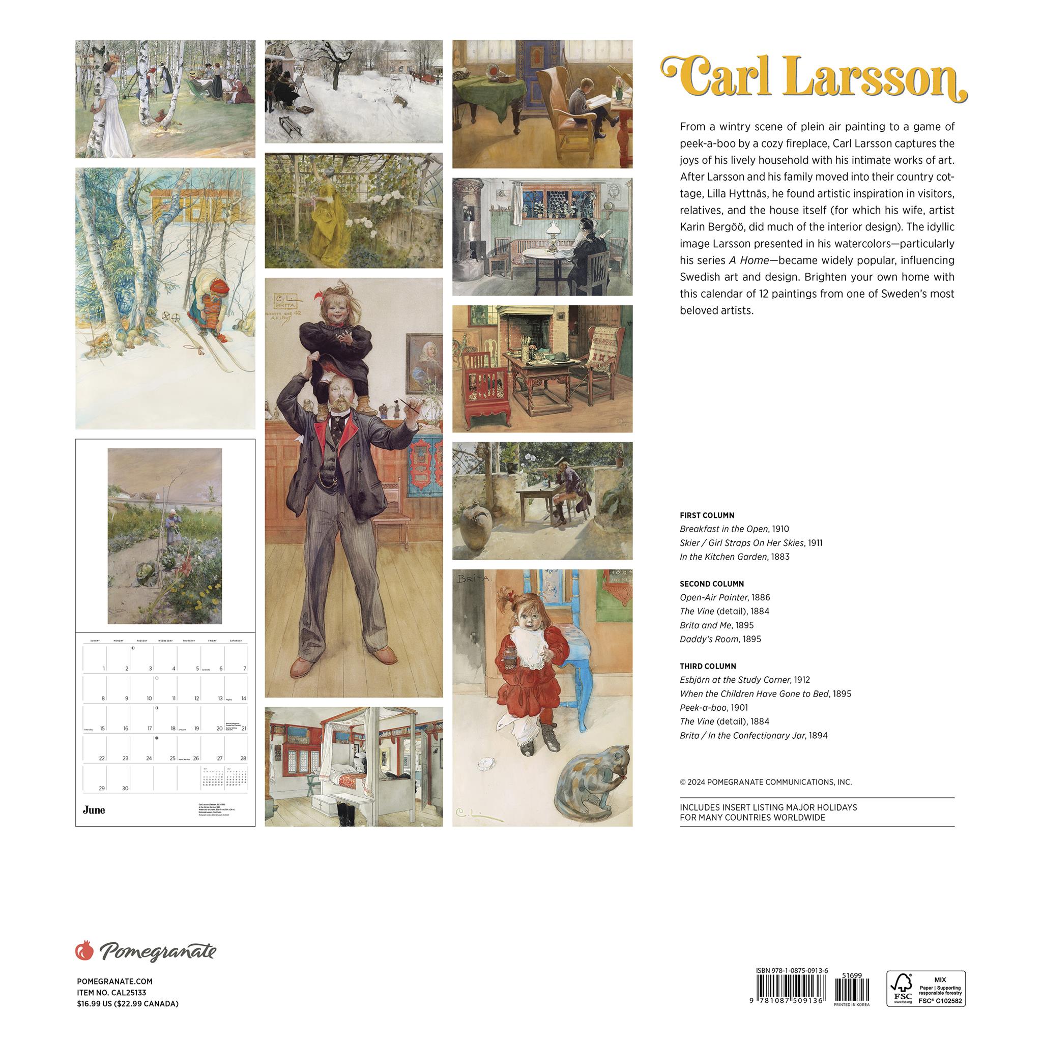 Carl Larsson Wall 2025 Calendar - Online Exclusive