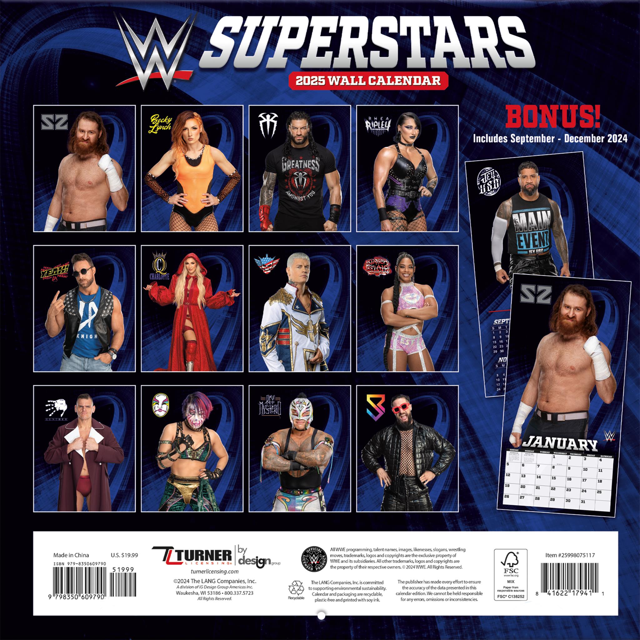 WWE Superstars Wall 2025 Calendar