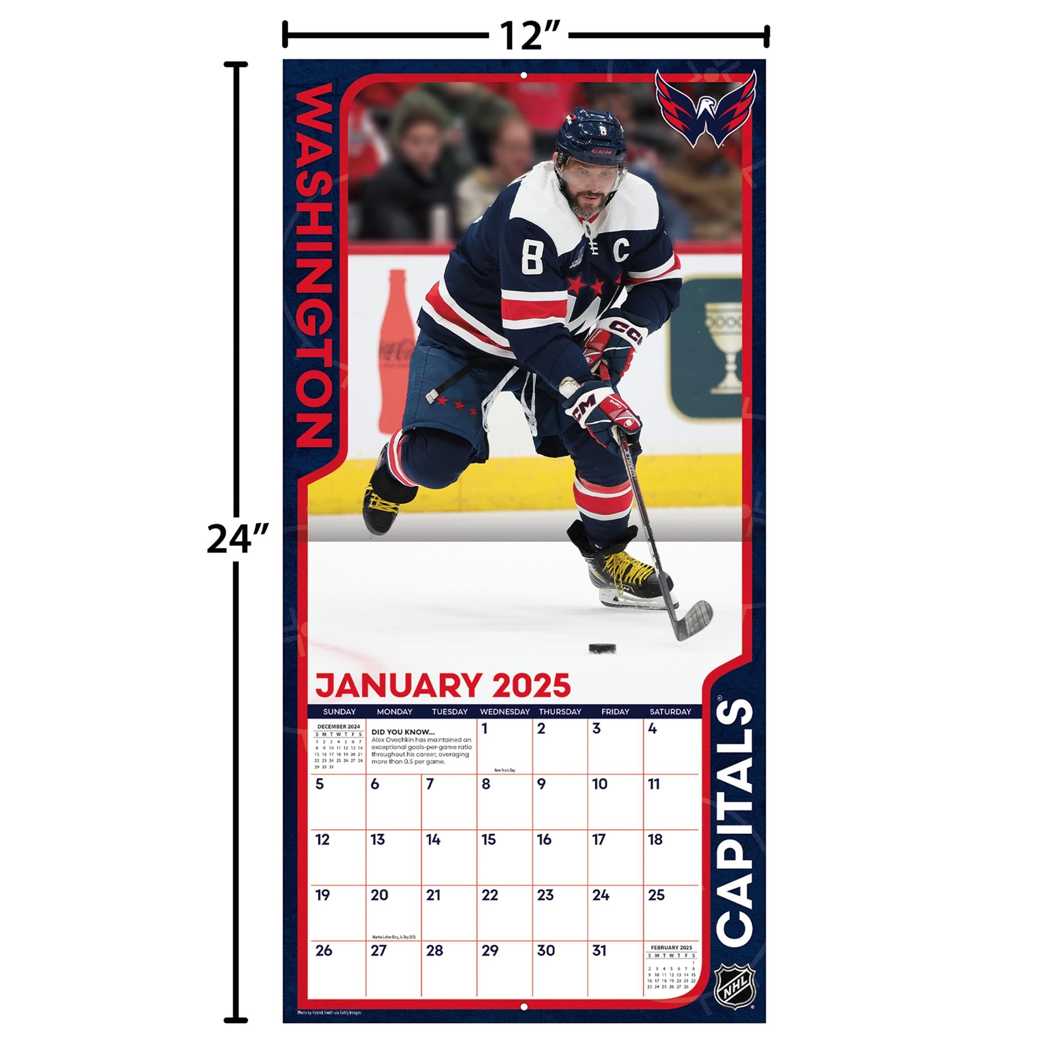 NHL Alex Ovechkin Washington Capitals Wall 2025 Calendar