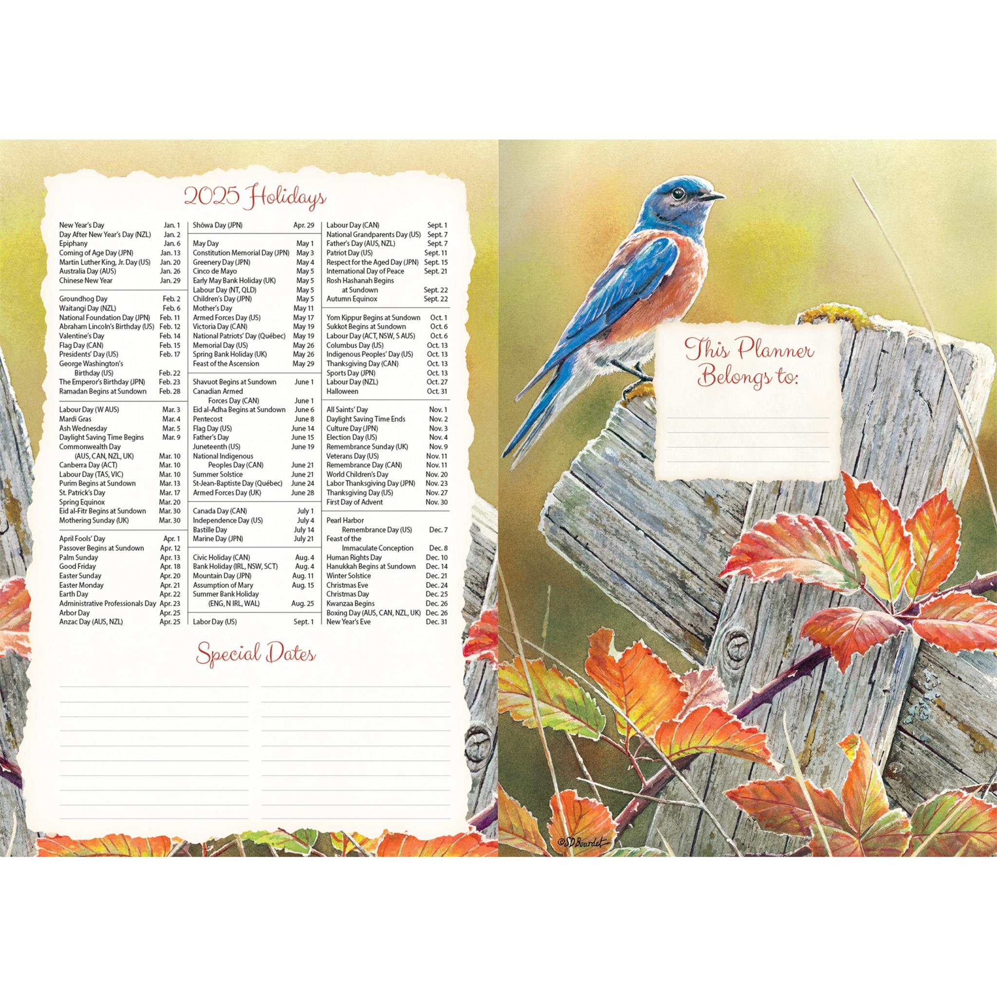 Songbirds Monthly Pocket Planner 2025 Calendar