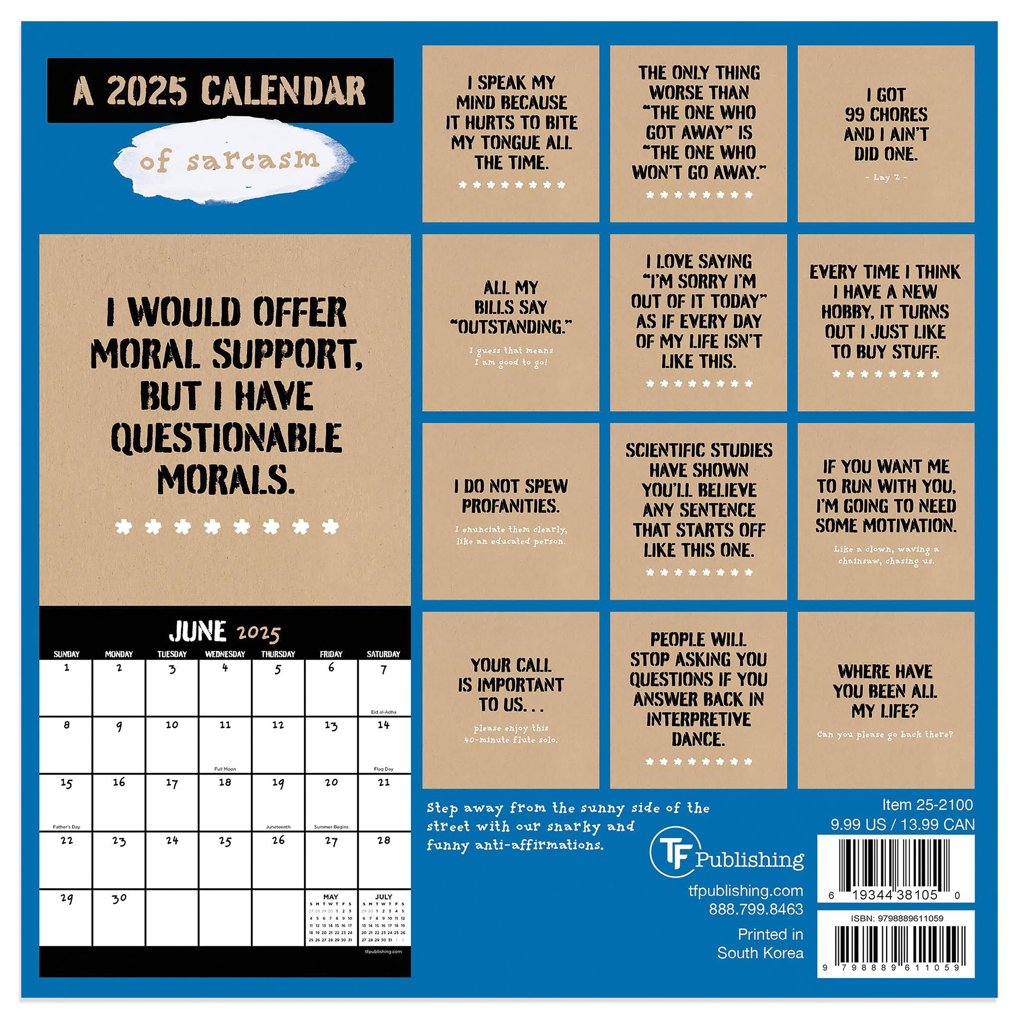 Anti Affirmations And Sarcasm Mini 2025 Calendar - Online Exclusive