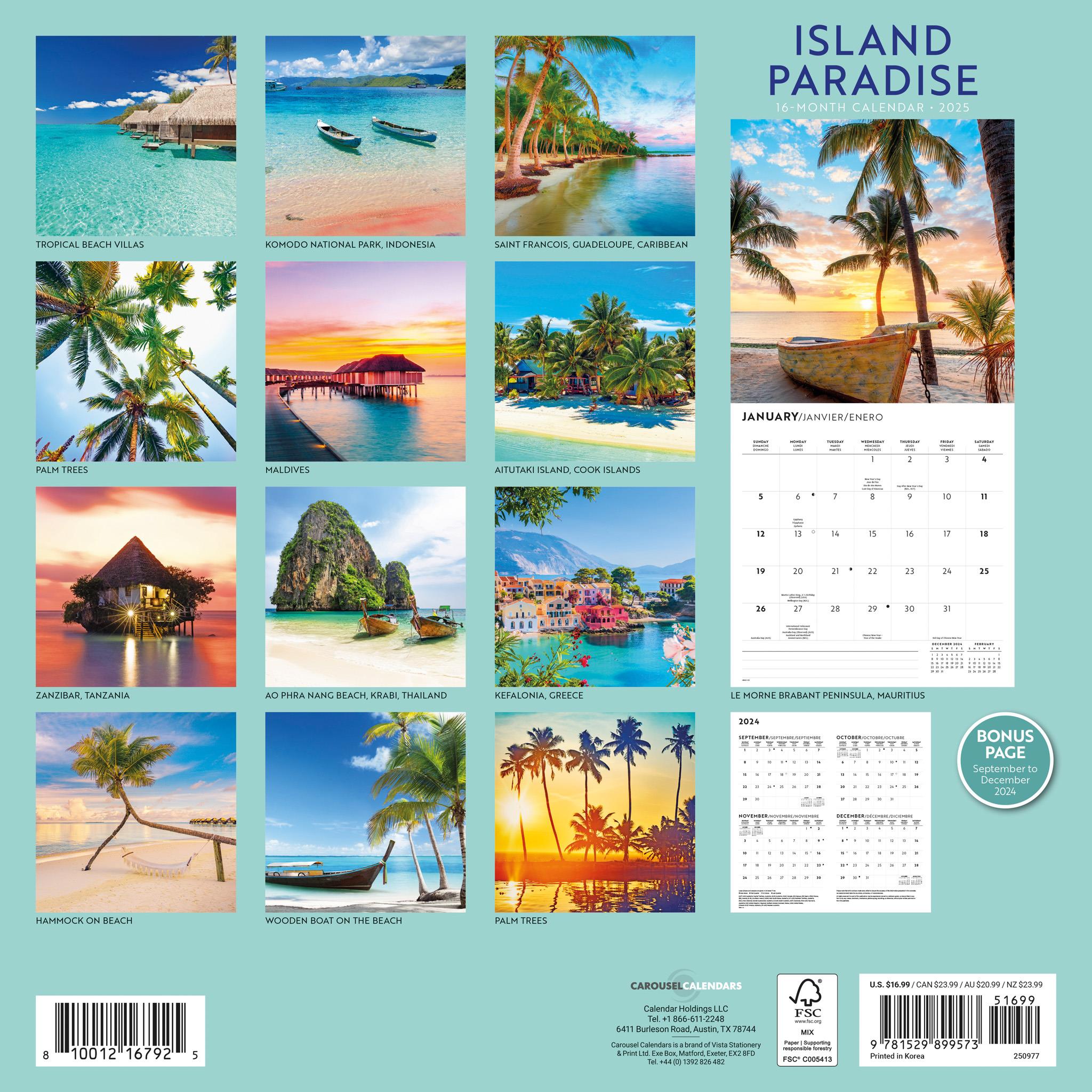 Island Paradise Wall 2025 Calendar