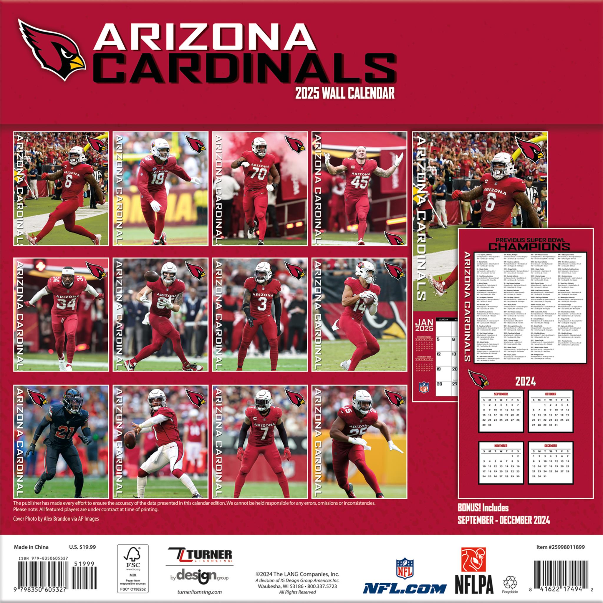 NFL Arizona Cardinals Wall 2025 Calendar - Online Exclusive