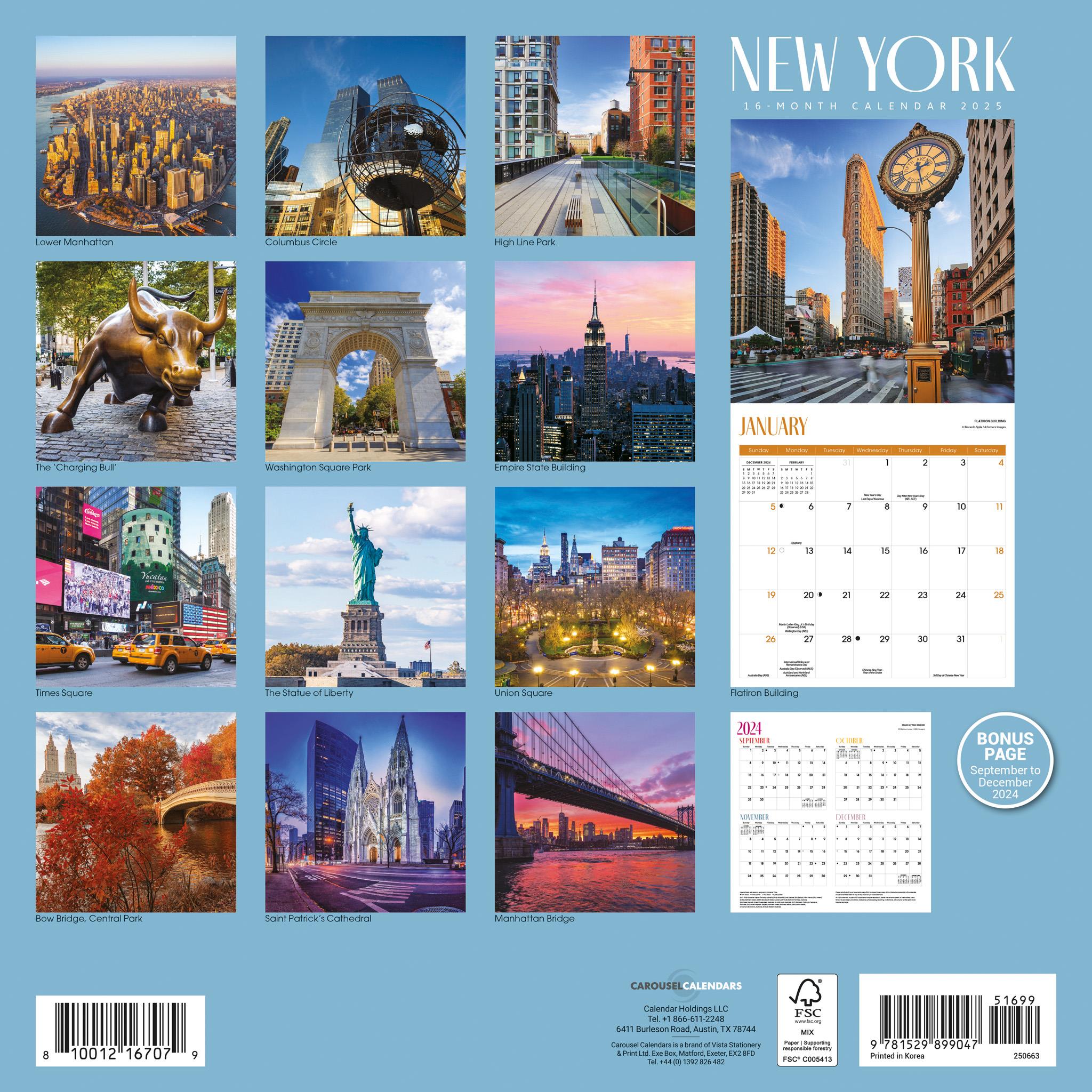 New York Wall 2025 Calendar