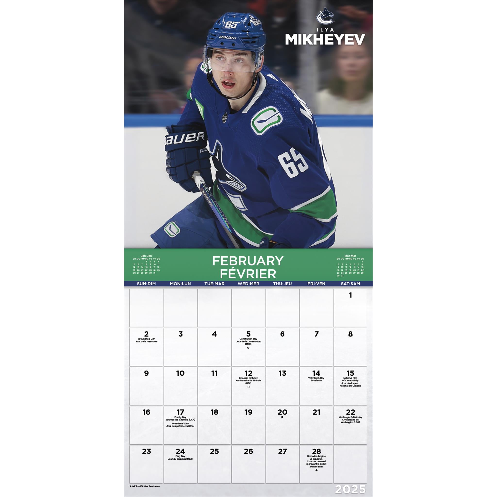 NHL Vancouver Canucks Bilingual Wall 2025 Calendar