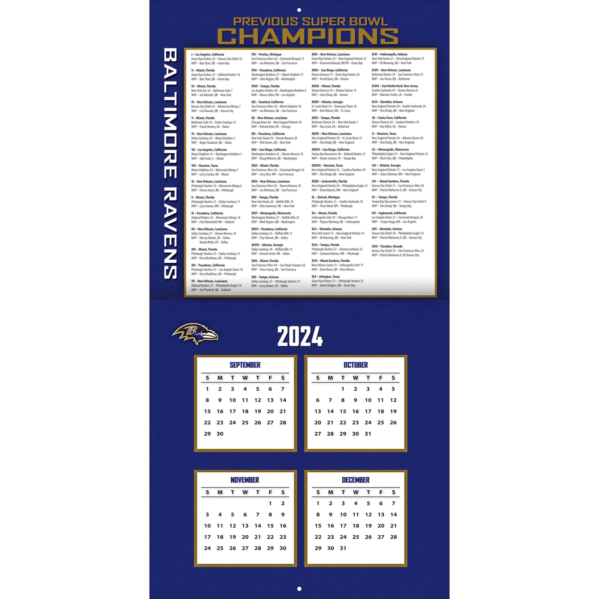 NFL Baltimore Ravens Wall 2025 Calendar