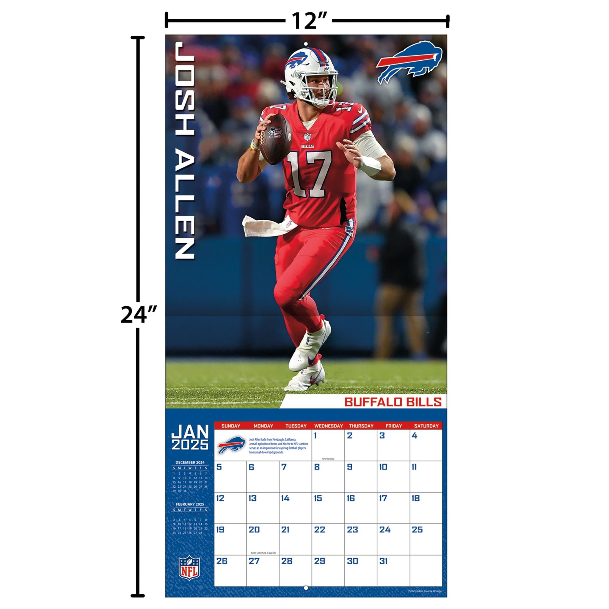 NFL Buffalo Bills Josh Allen Wall 2025 Calendar