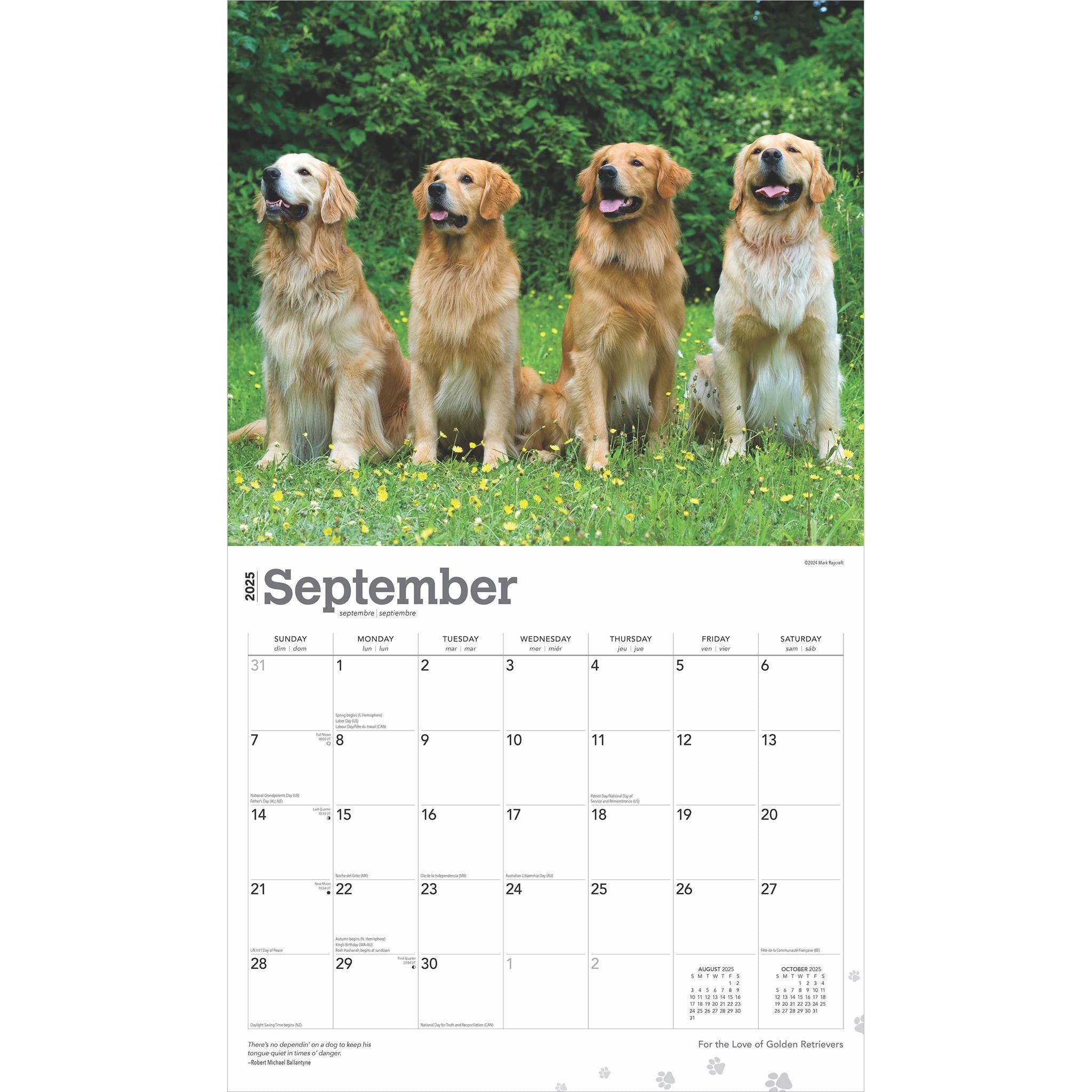 For the Love of Golden Retrievers Deluxe Wall 2025 Calendar