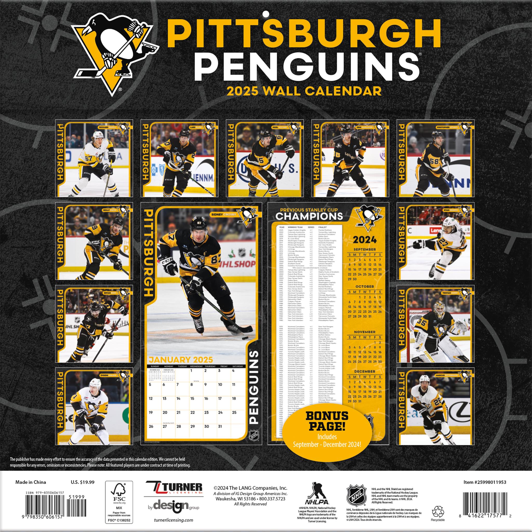 NHL Pittsburgh Penguins Wall 2025 Calendar