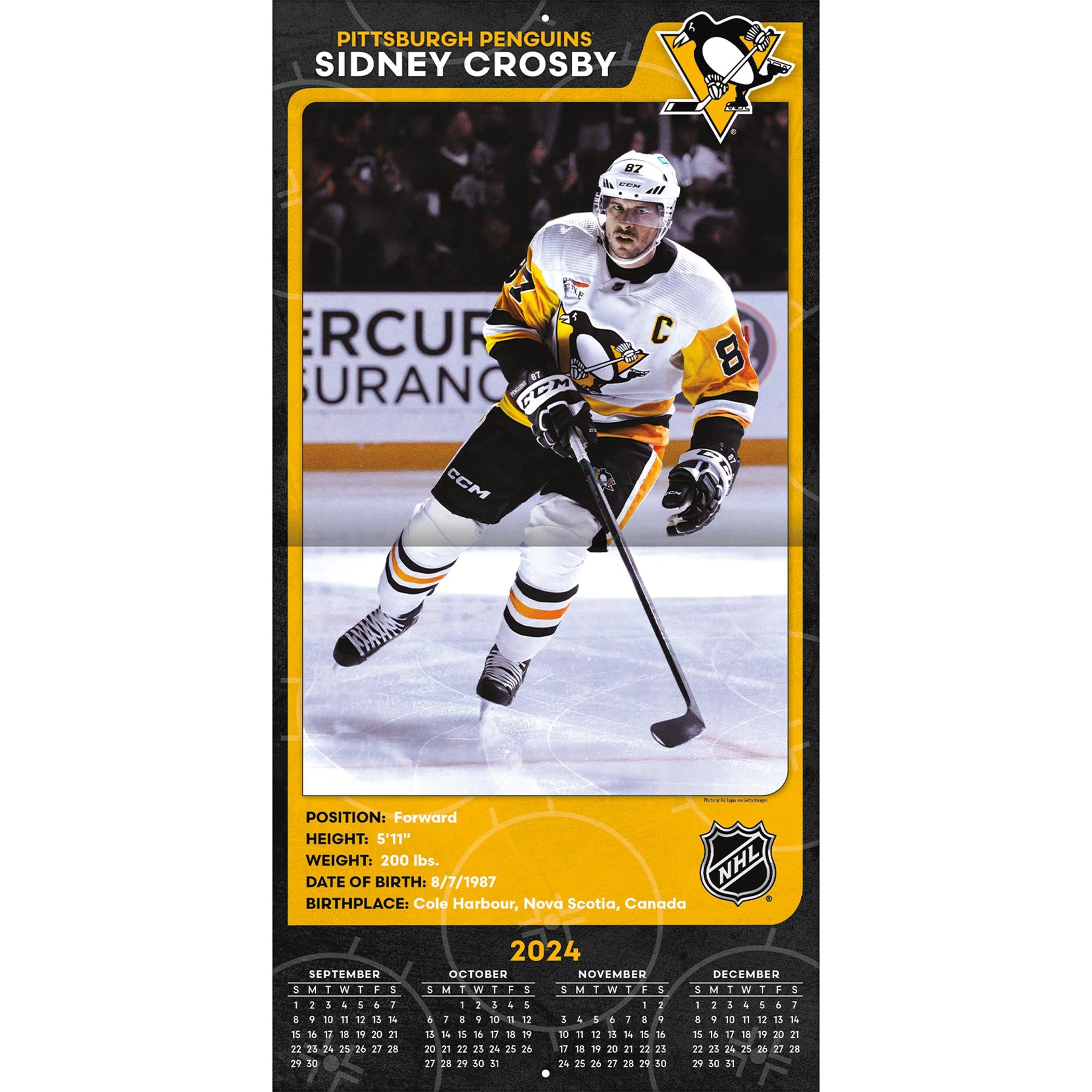 NHL Sidney Crosby Pittsburgh Penguins Wall 2025 Calendar