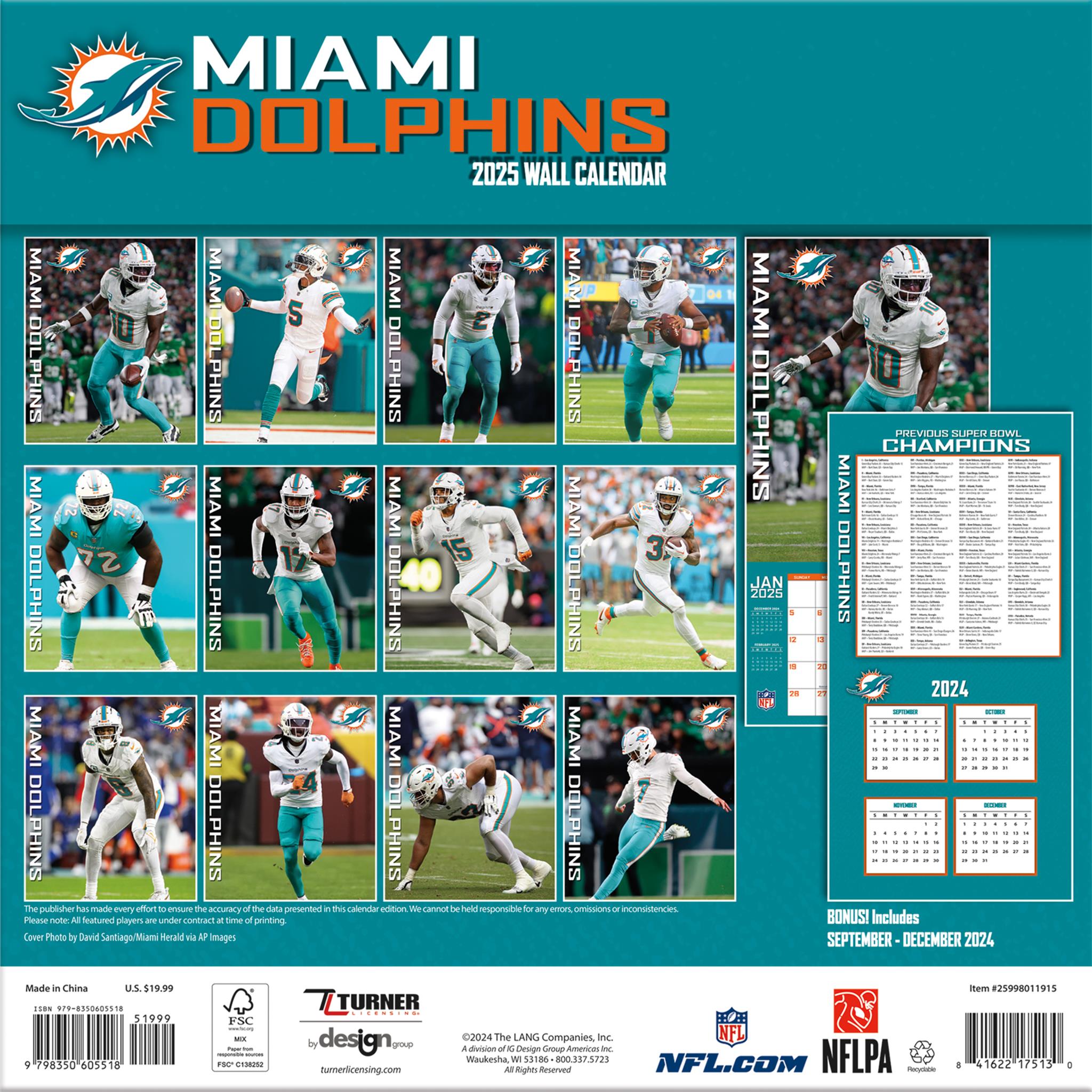 NFL Miami Dolphins Wall 2025 Calendar - Online Exclusive