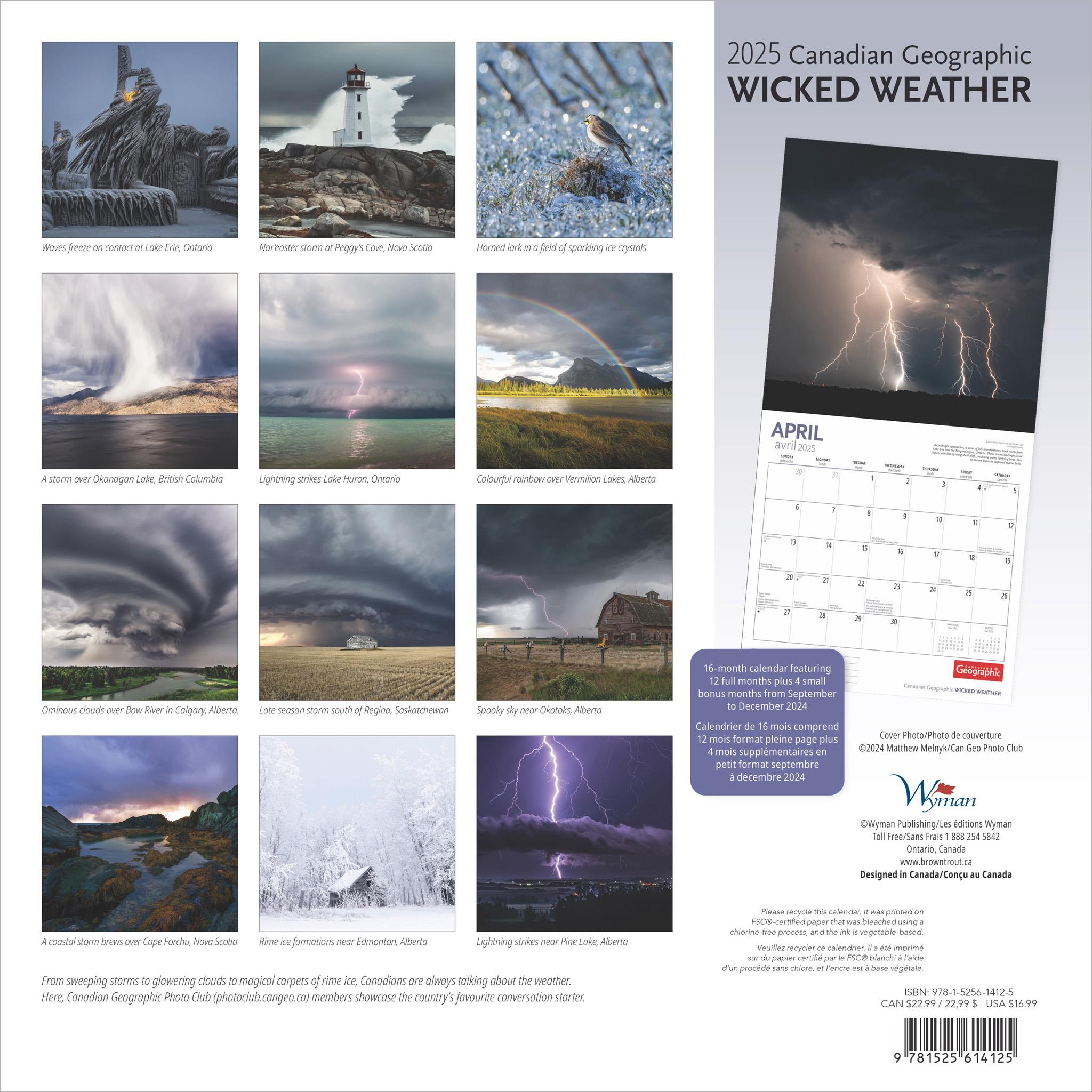 Wicked Weather Canadian Geographic Wall 2025 Calendar