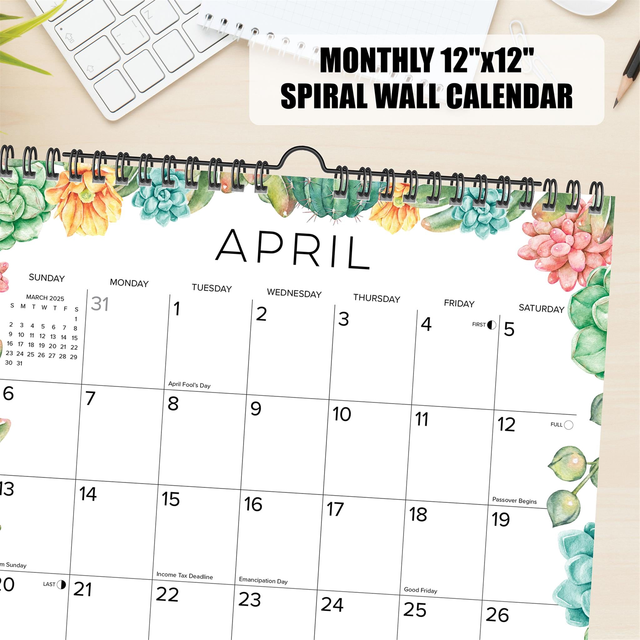 Succulents Spiral Wall 2025 Calendar - Online Exclusive