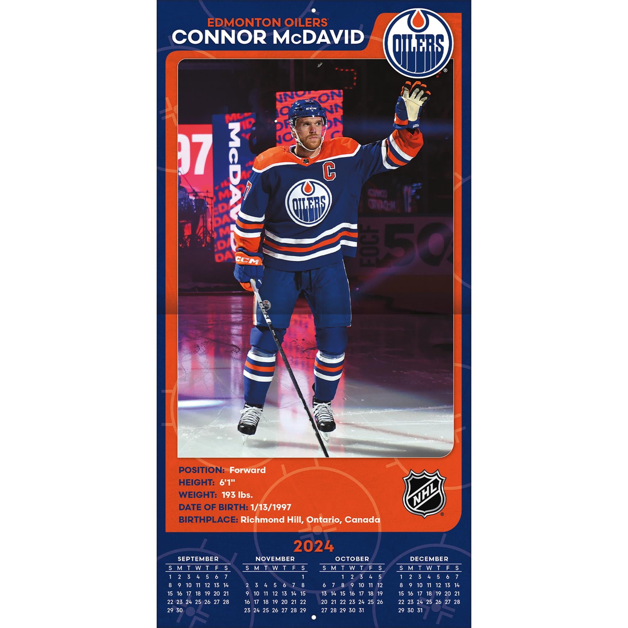 NHL Connor Mcdavid Edmonton Oilers Wall 2025 Calendar