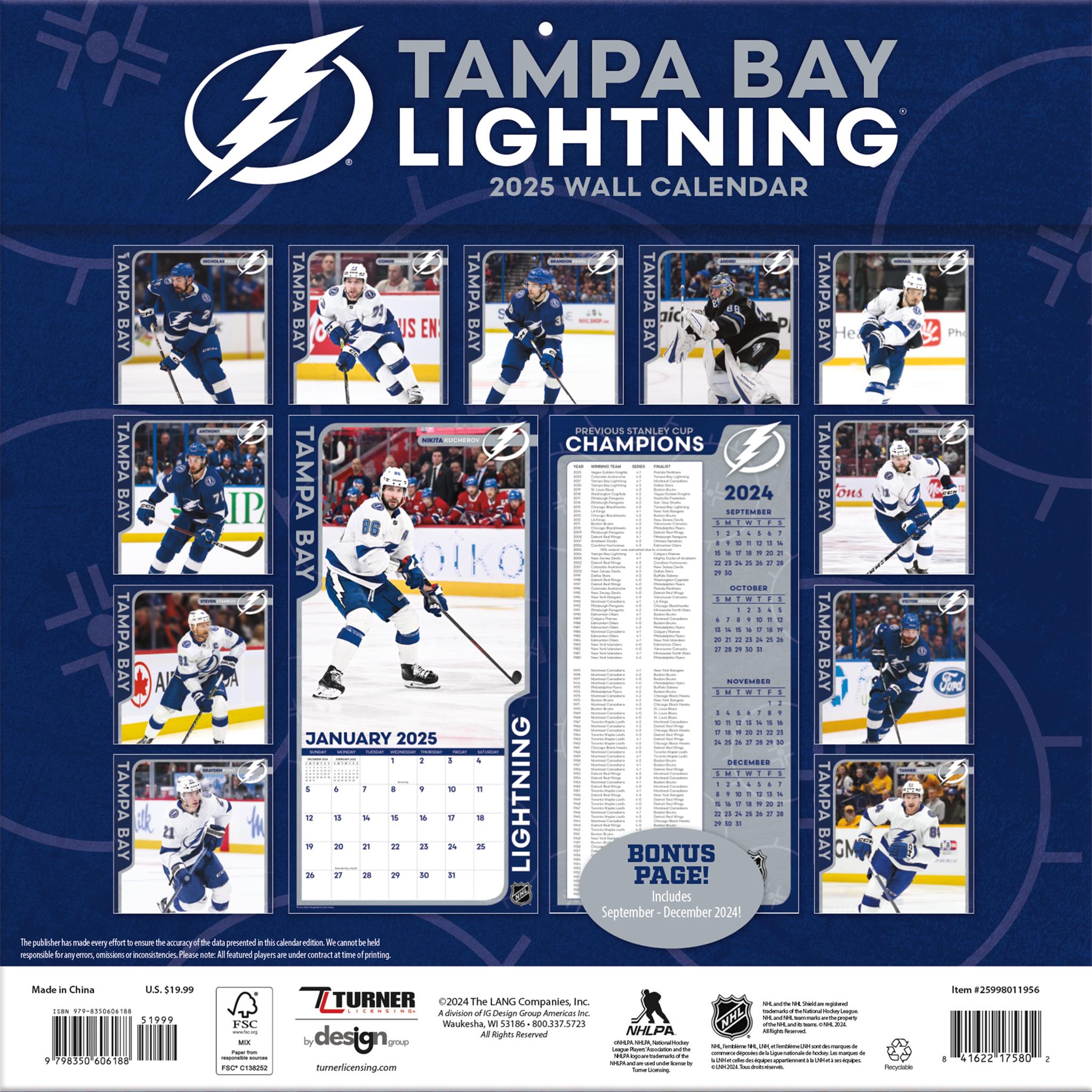 NHL Tampa Bay Lightning Wall 2025 Calendar - Online Exclusive