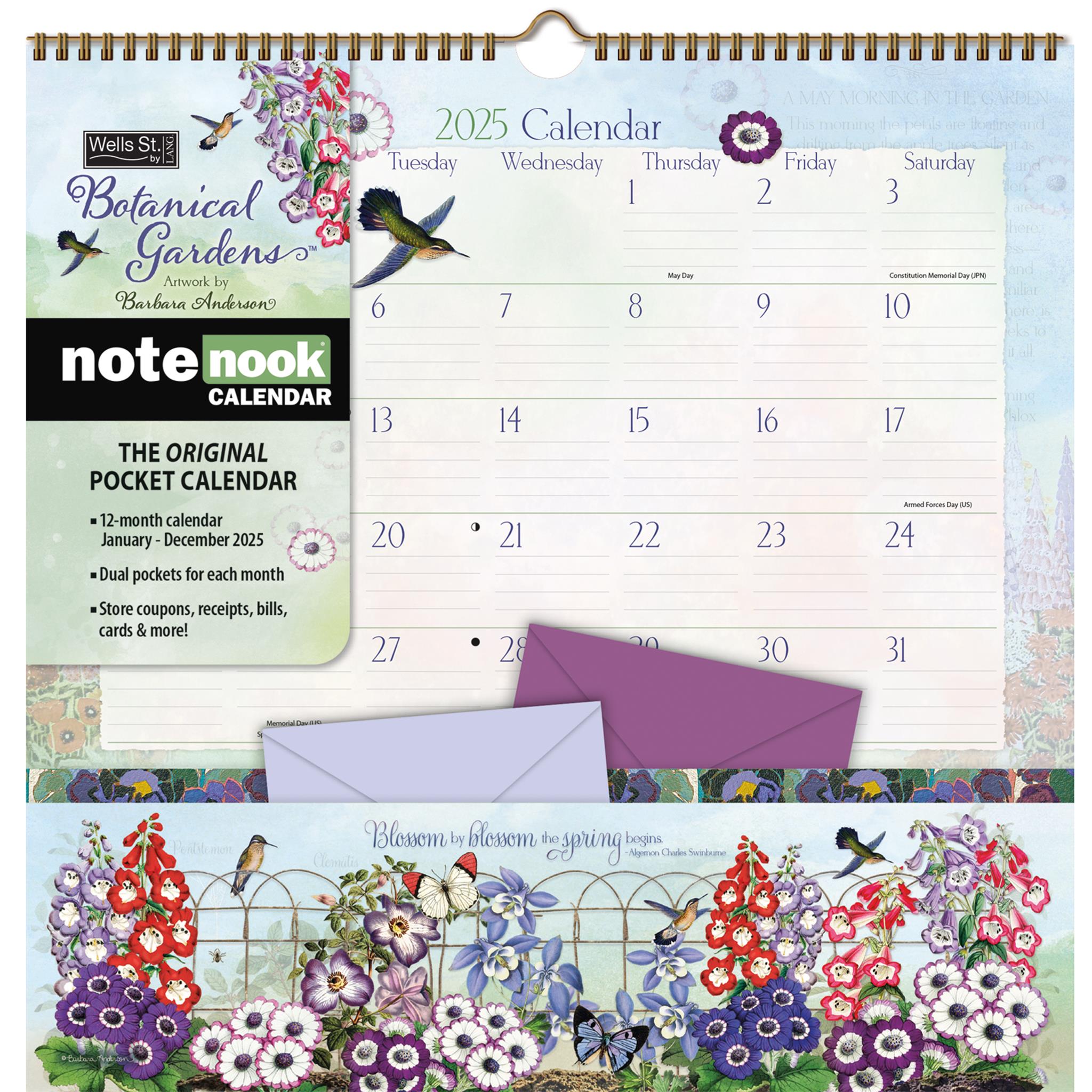 Botanical Gardens Note Nook Wall 2025 Calendar