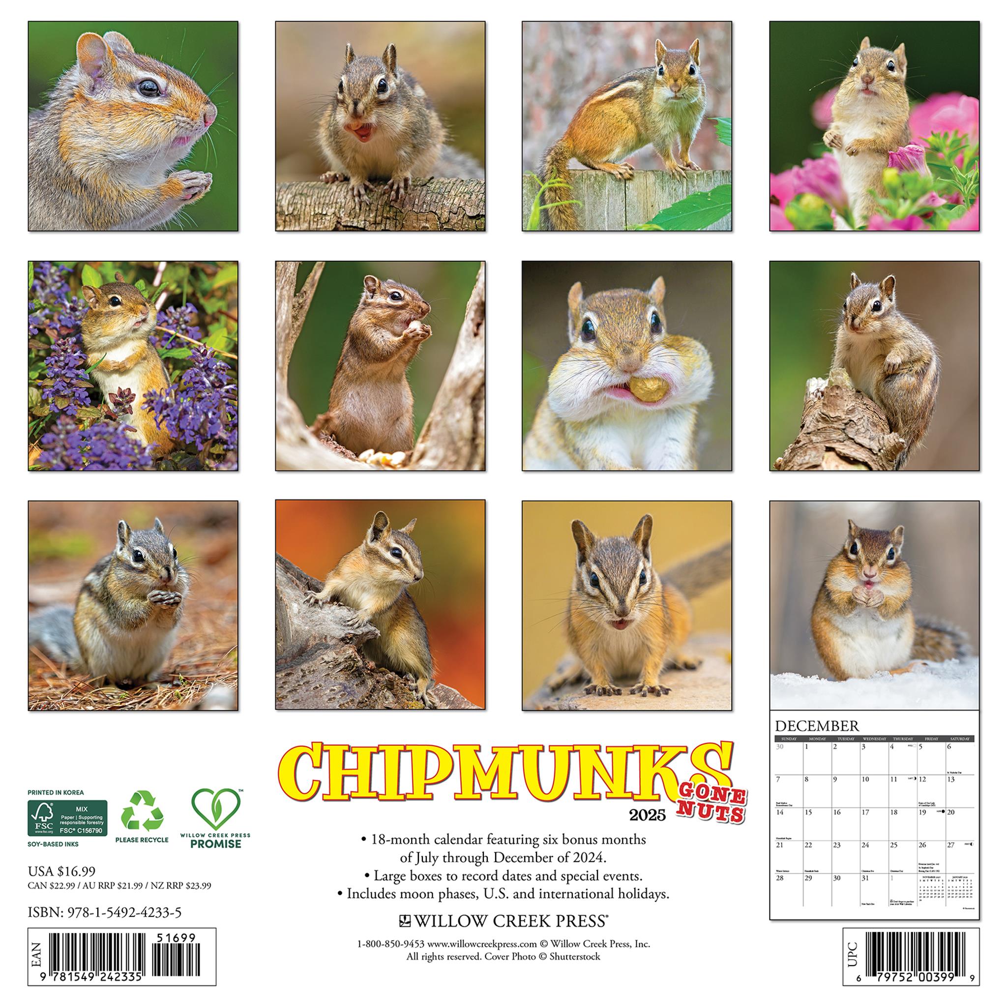 Chipmunks Gone Nuts Wall 2025 Calendar