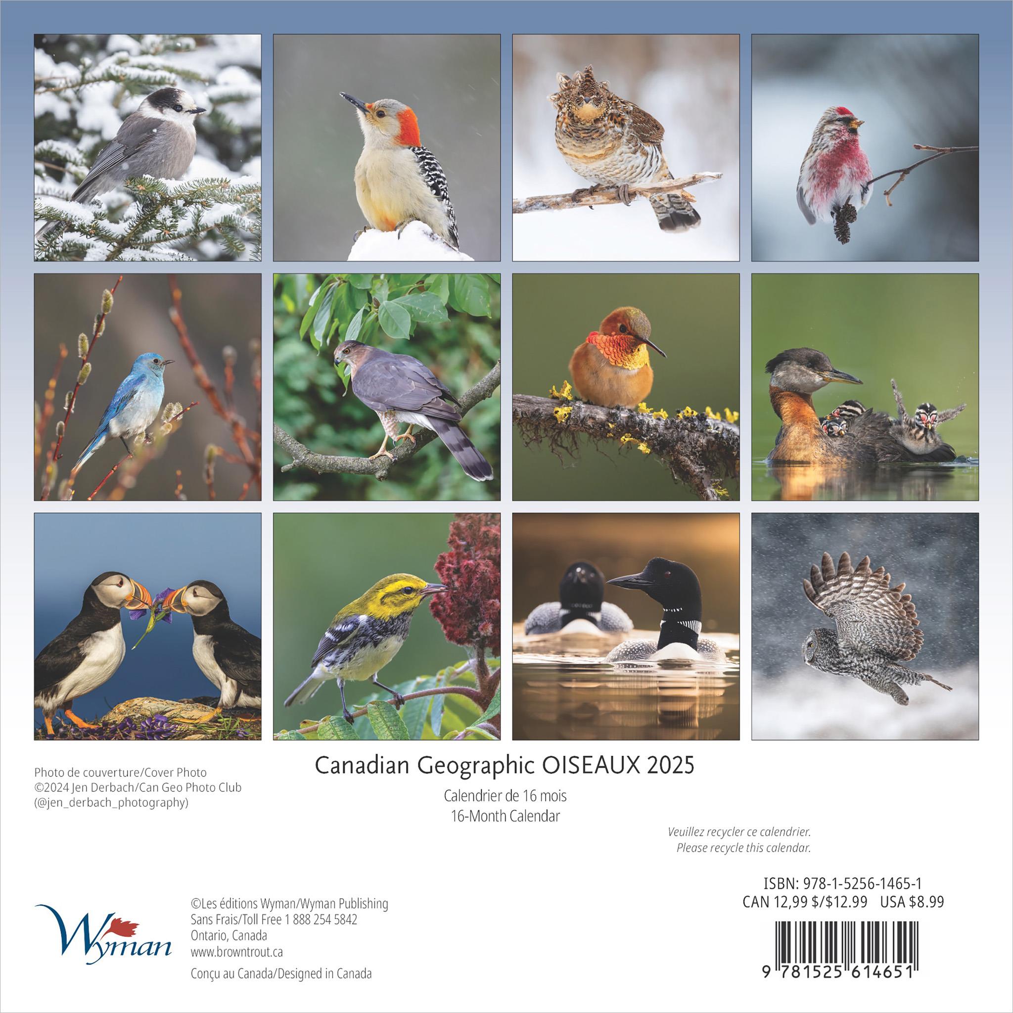 Canadian Geographic Oiseaux Mini 2025 Calendar (French)