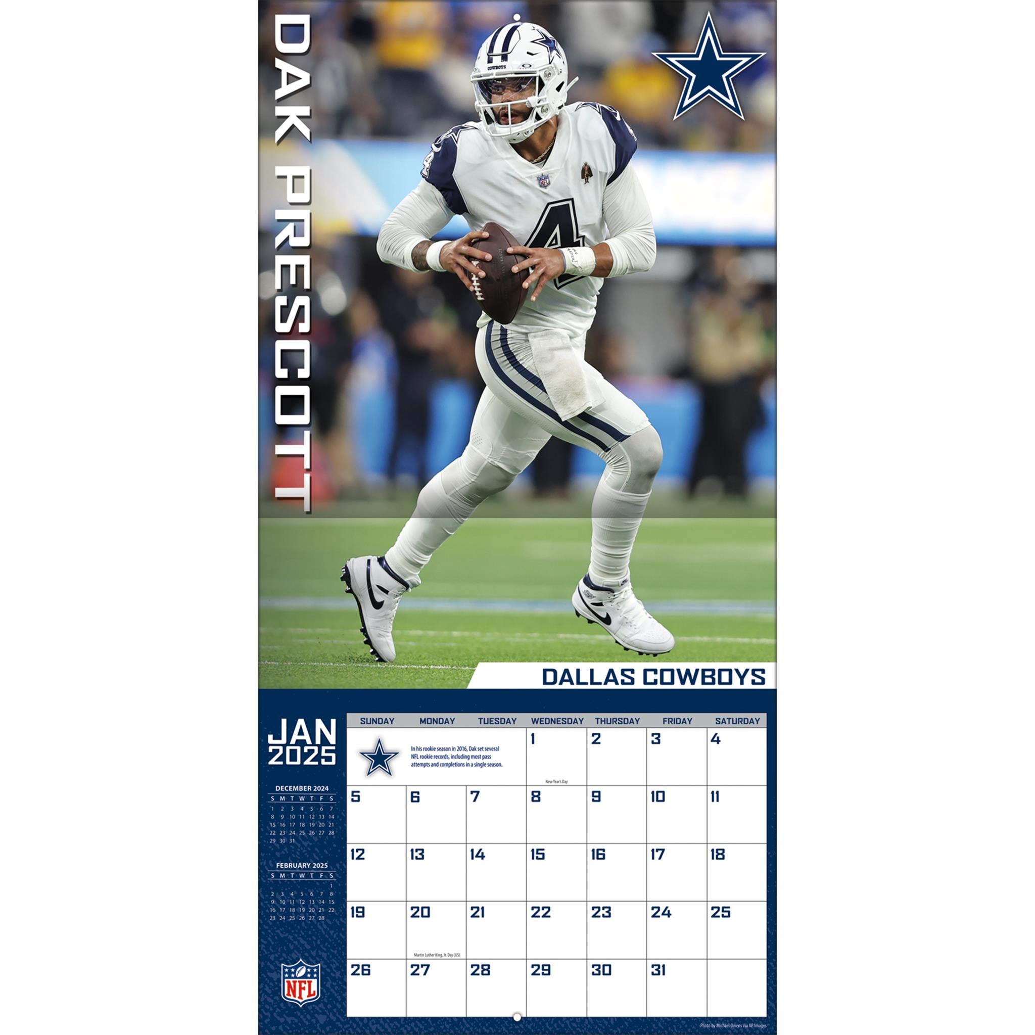 NFL Dallas Cowboys Dak Prescott Wall 2025 Calendar - Online Exclusive