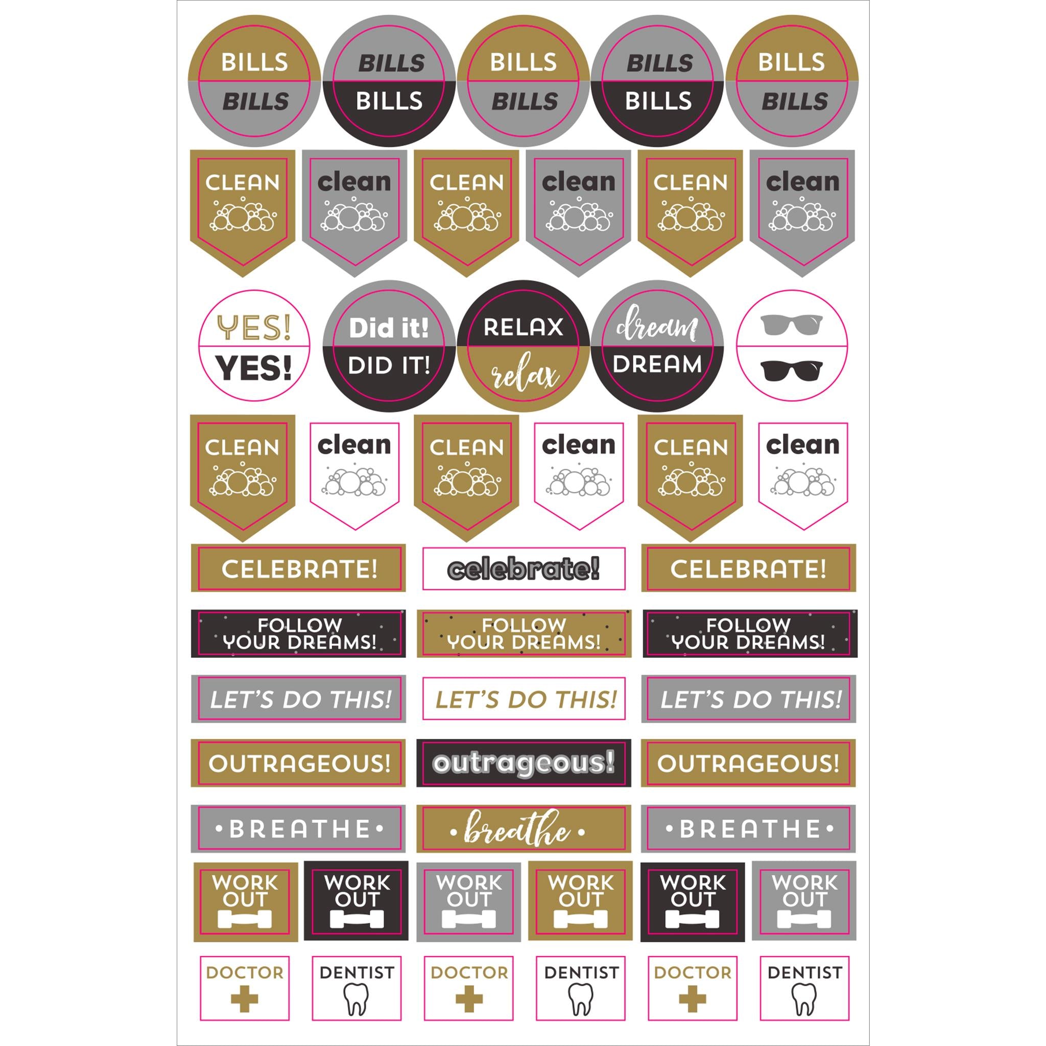 Black and Gold Essentials Planner Stickers