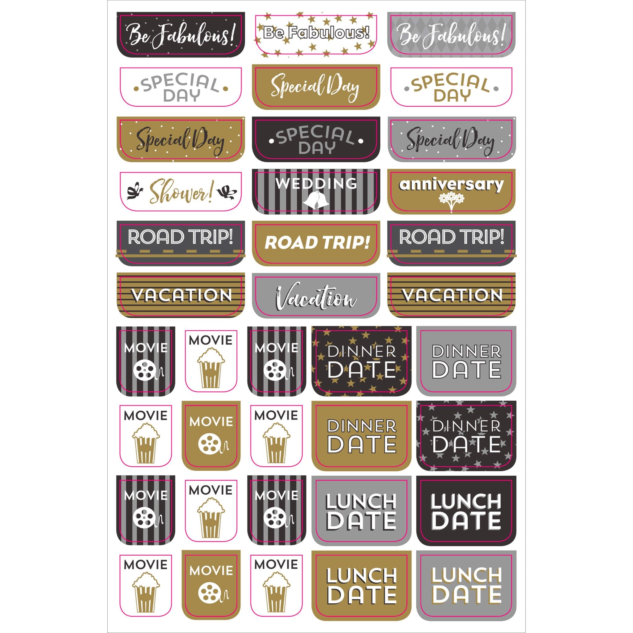 Black and Gold Essentials Planner Stickers