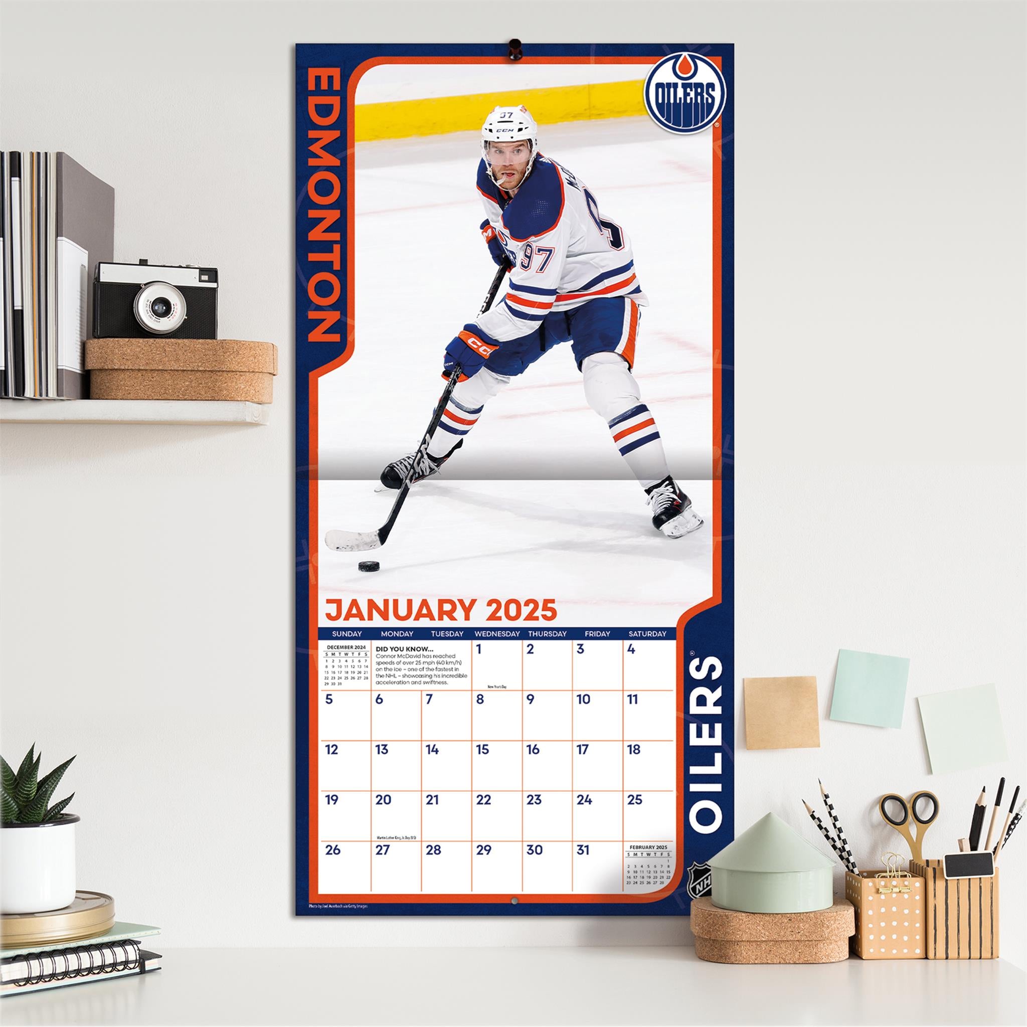 NHL Connor Mcdavid Edmonton Oilers Wall 2025 Calendar