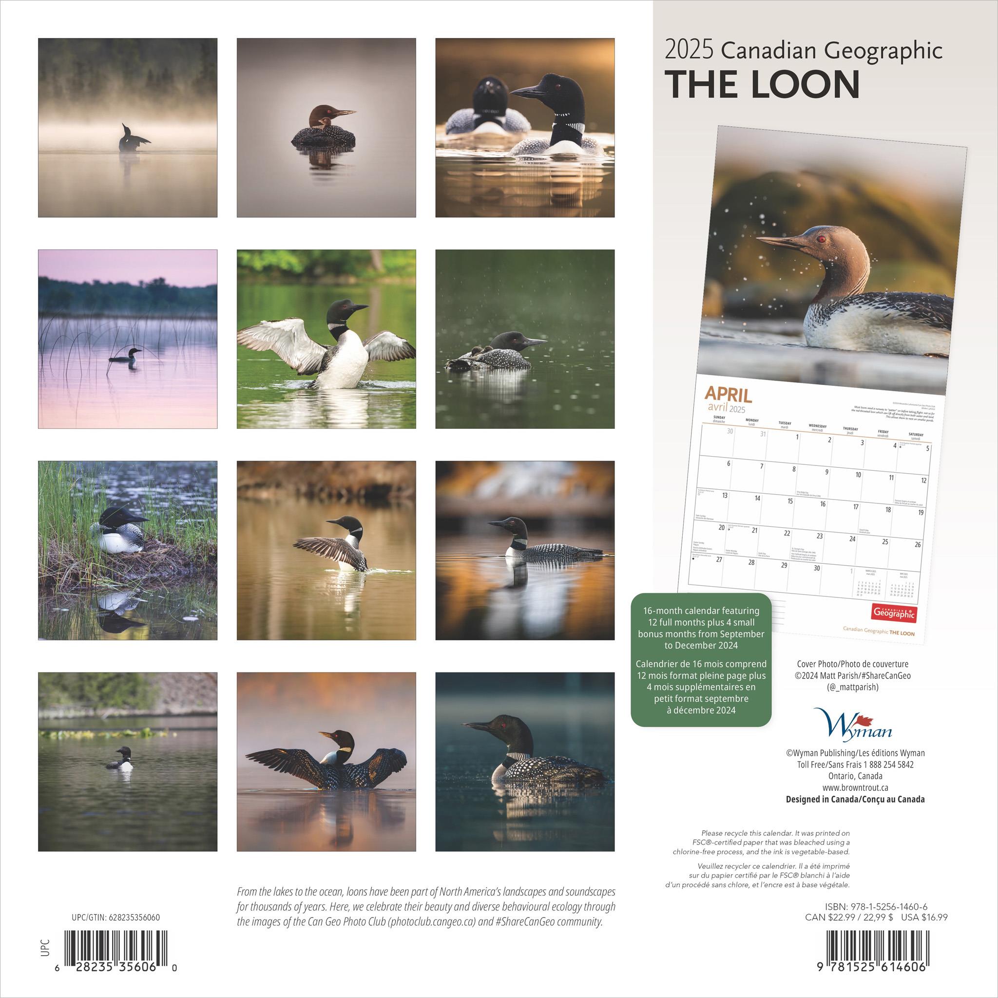 Loon Canadian Geographic Wall 2025 Calendar - Online Exclusive