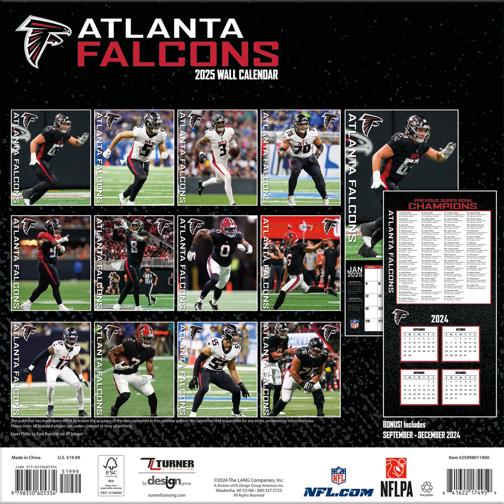 NFL Atlanta Falcons Wall 2025 Calendar - Online Exclusive