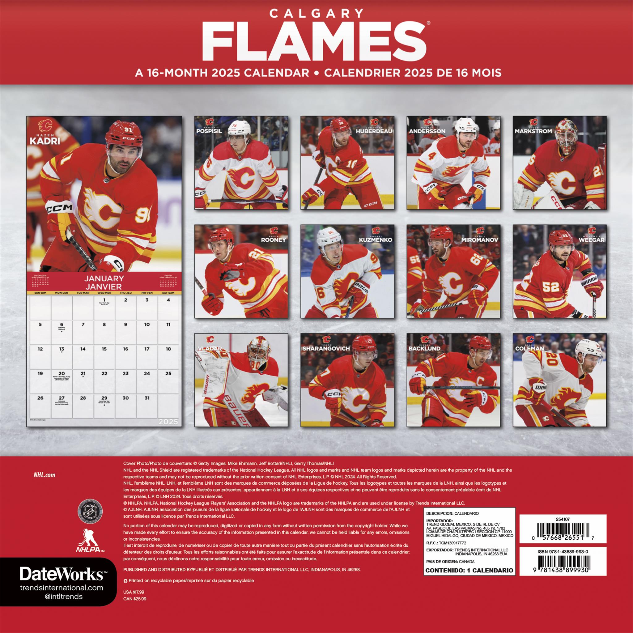 Calgary Flames Bilingual Wall 2025 Calendar