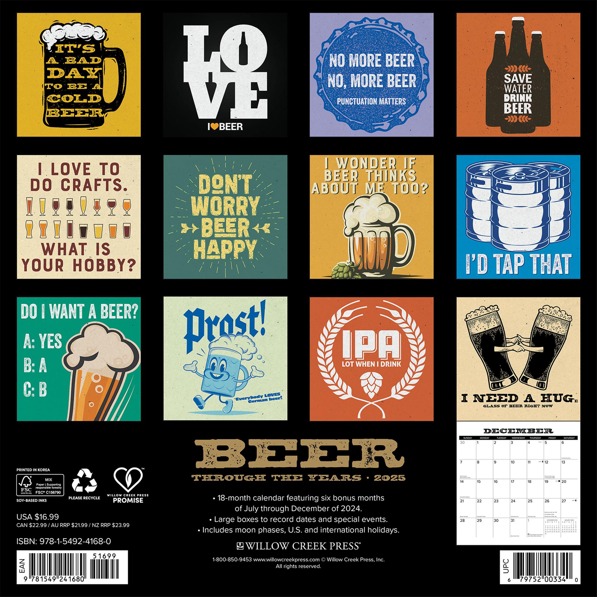 Beer Through The Years Wall 2025 Calendar