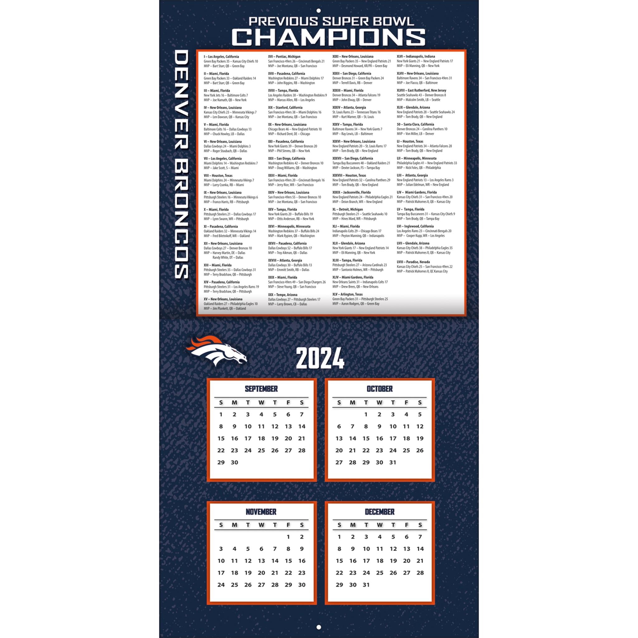 NFL Denver Broncos Wall 2025 Calendar - Online Exclusive