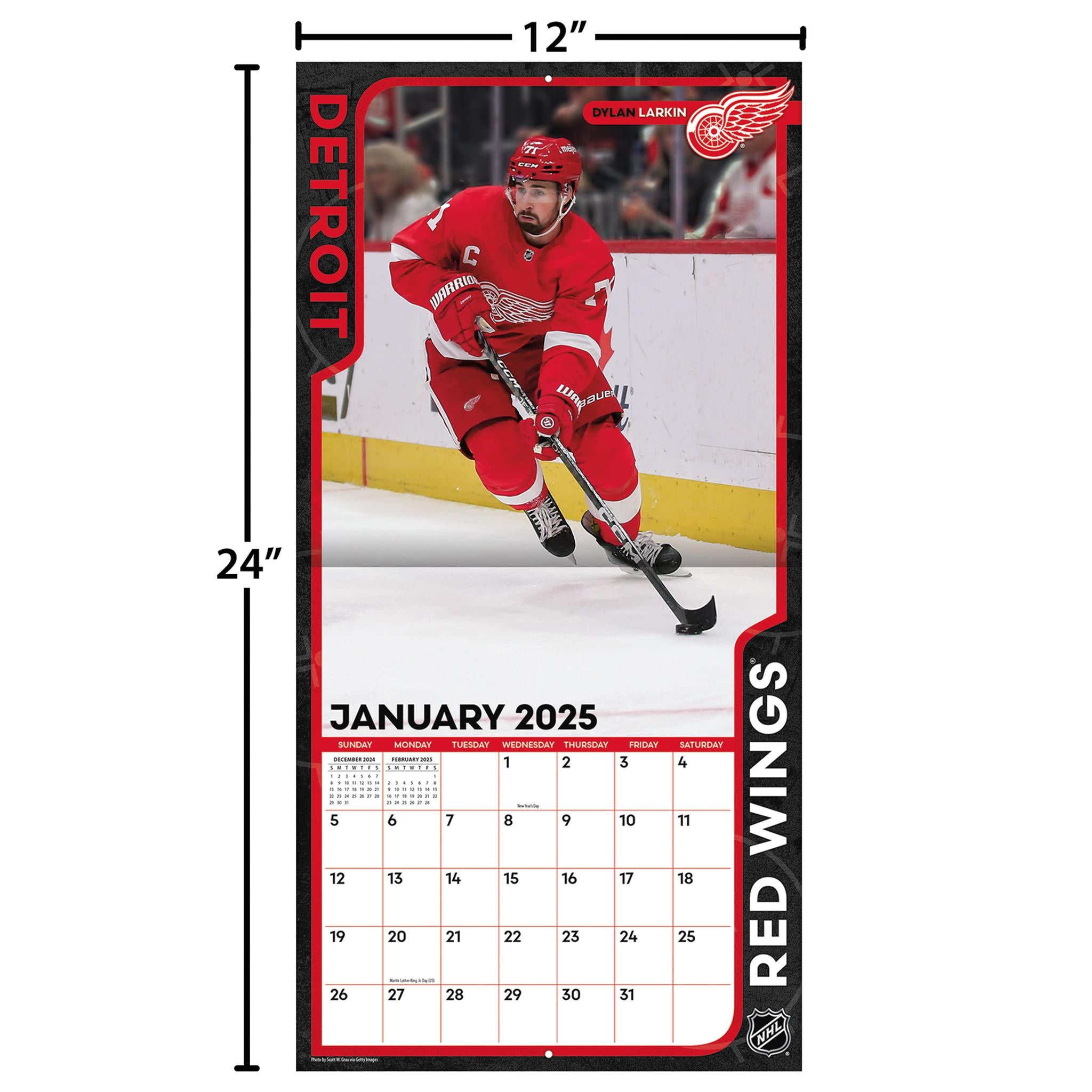 NHL Detroit Red Wings Wall 2025 Calendar