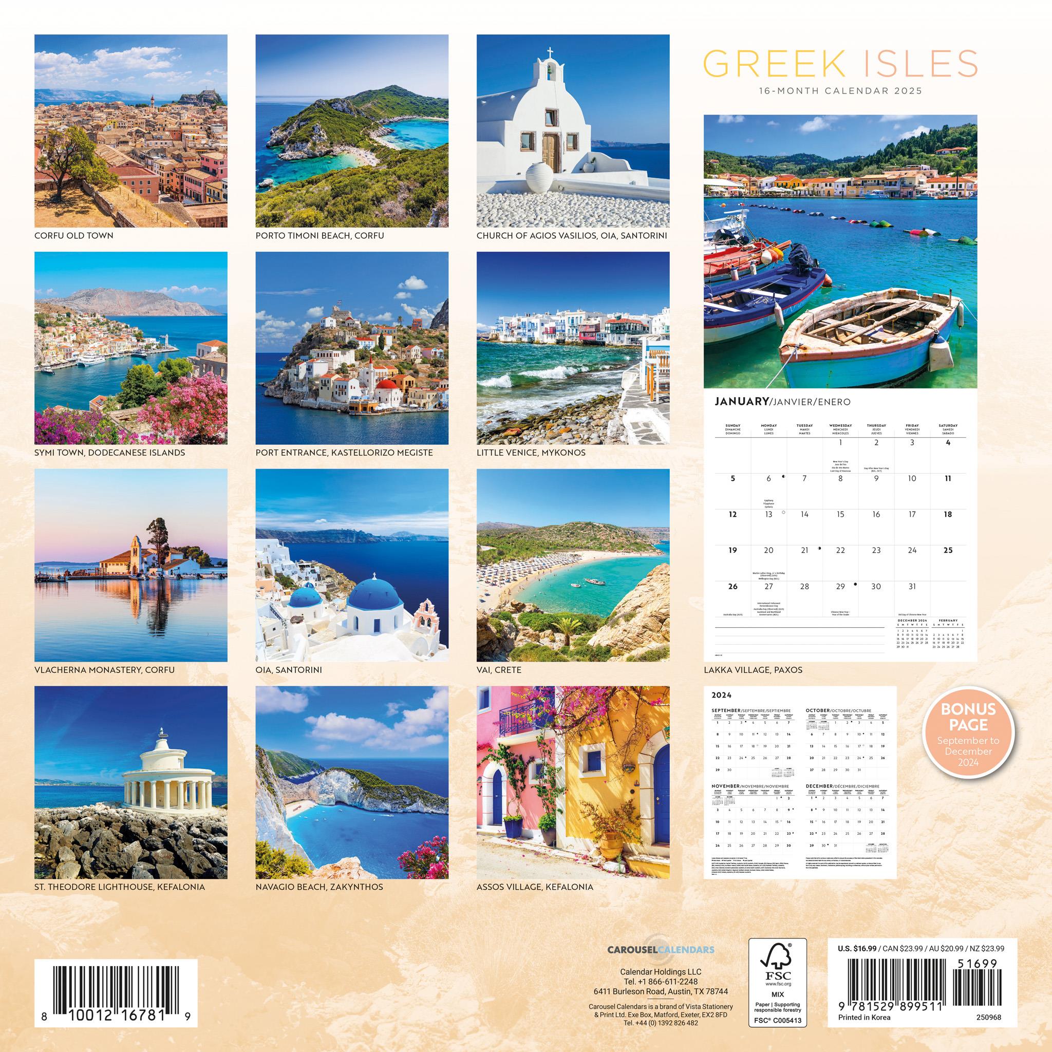 Greek Isles Wall 2025 Calendar