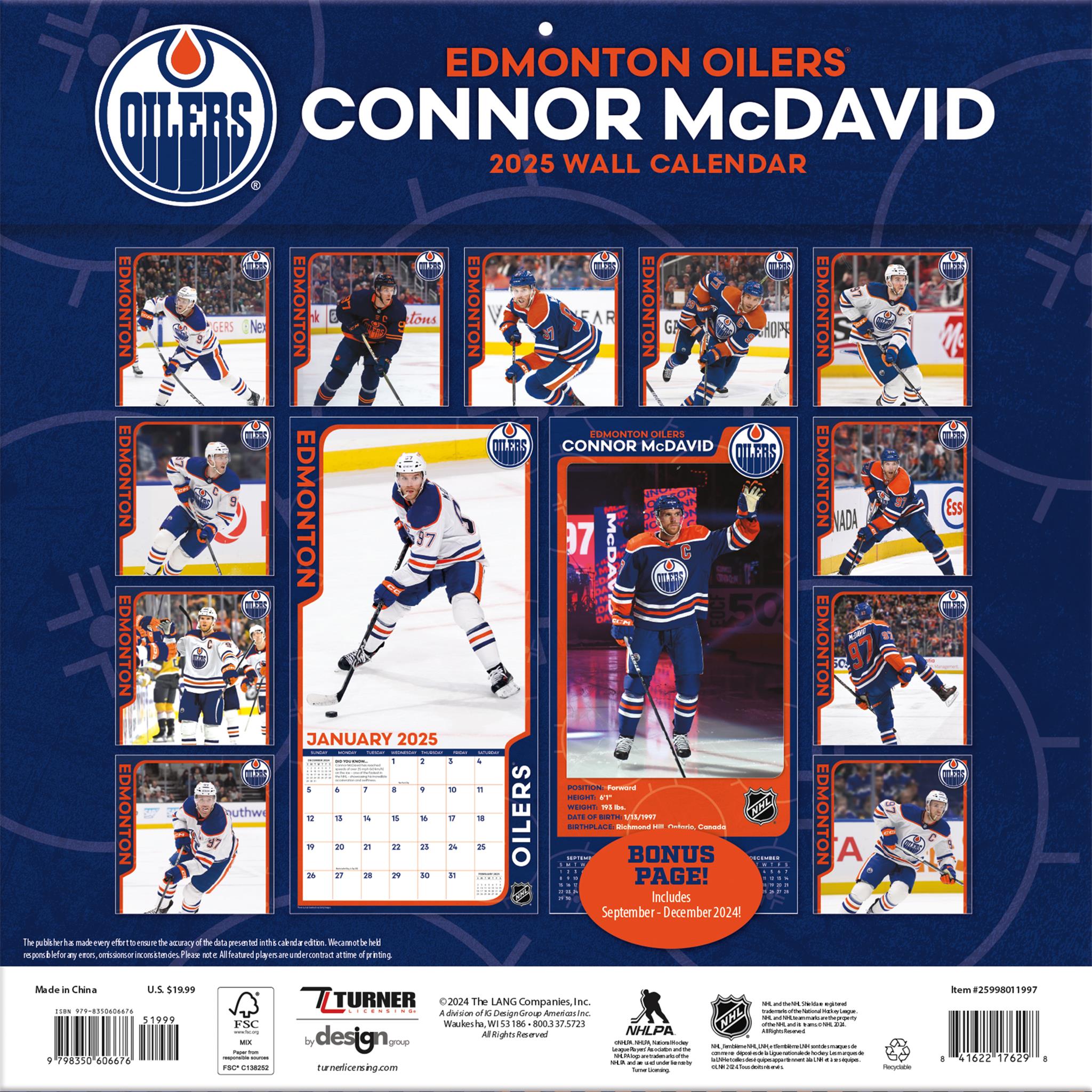 NHL Connor Mcdavid Edmonton Oilers Wall 2025 Calendar