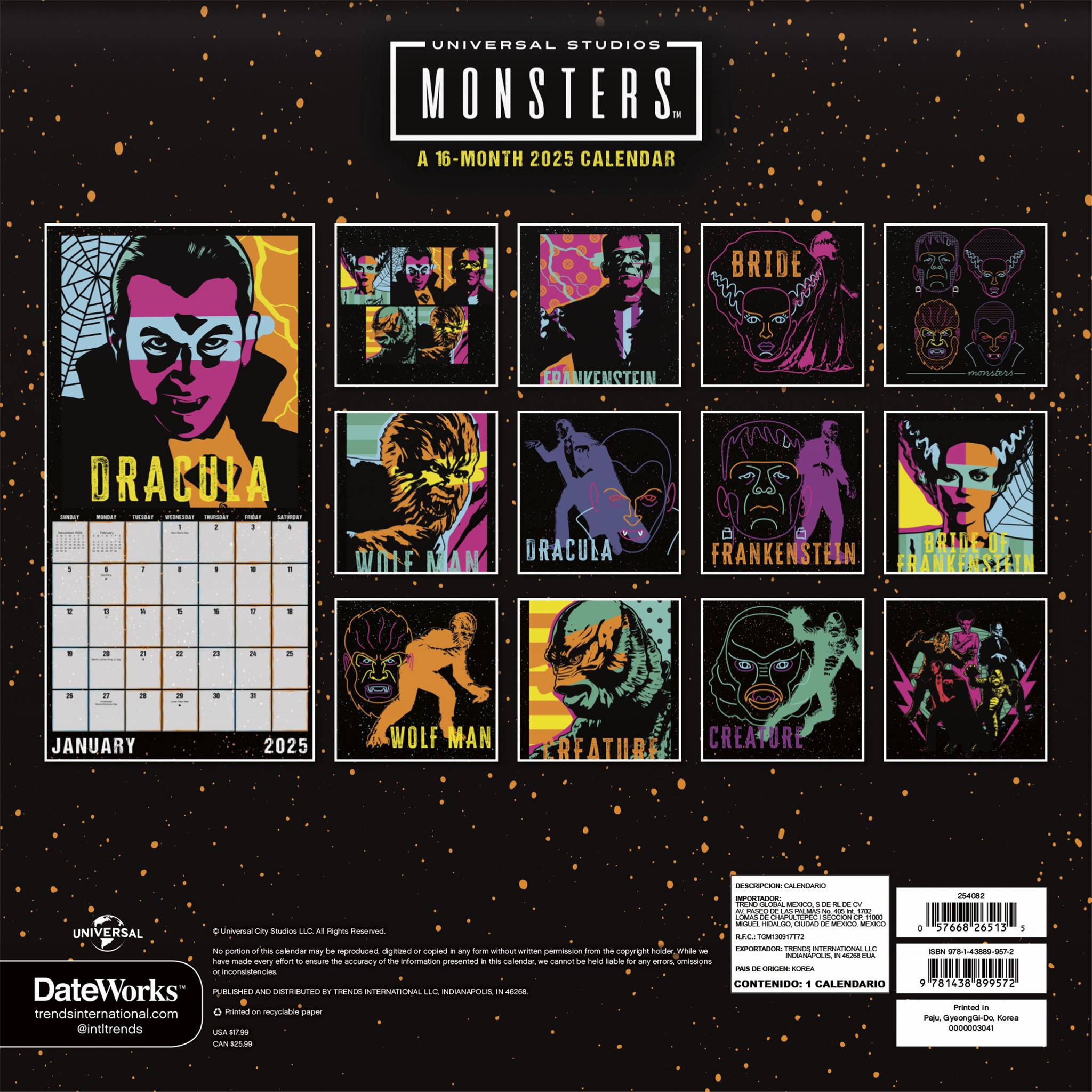 Universal Monsters Wall 2025 Calendar - Online Exclusive