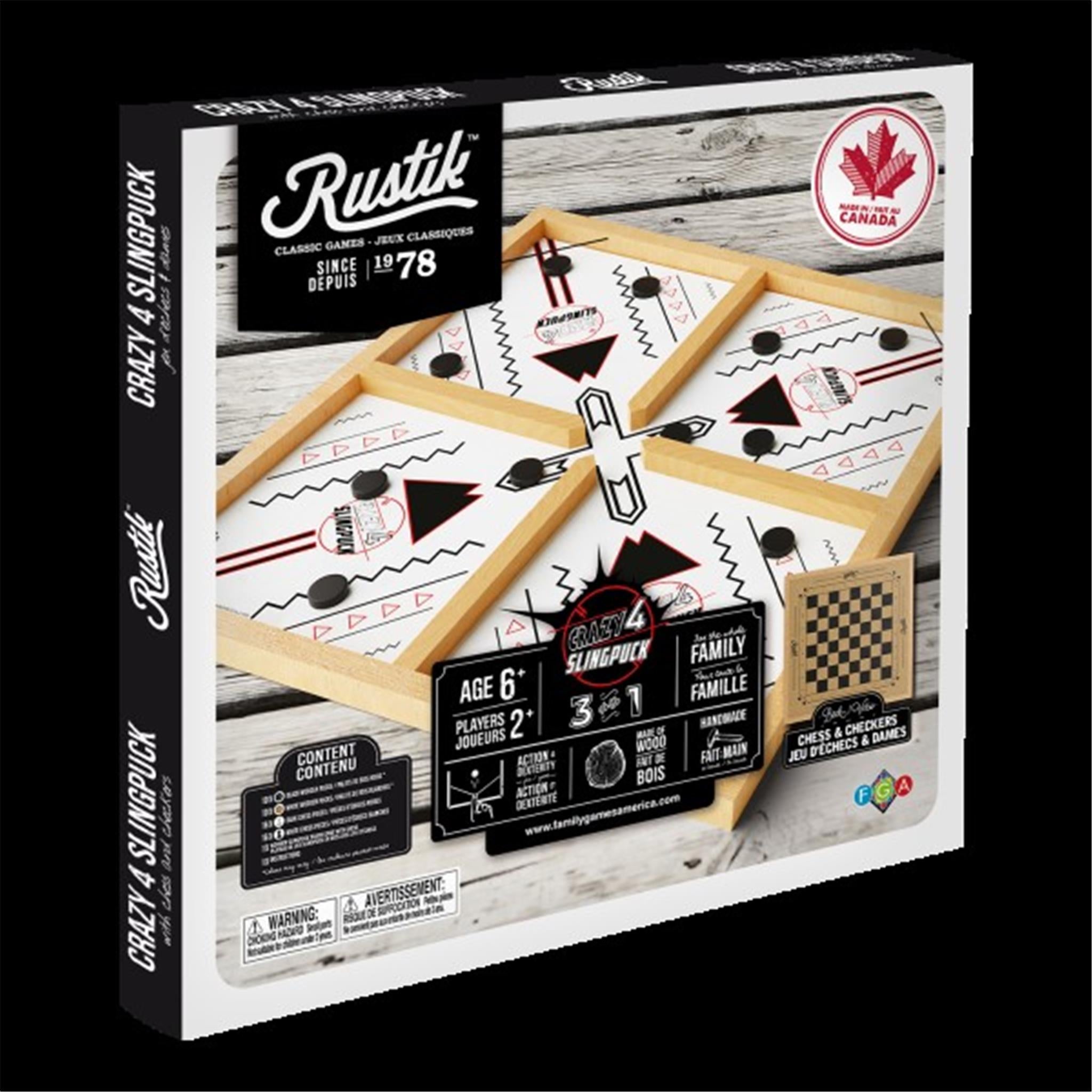 RUSTIK 3 in 1 Crazy4 Slingpuck Chess Checker