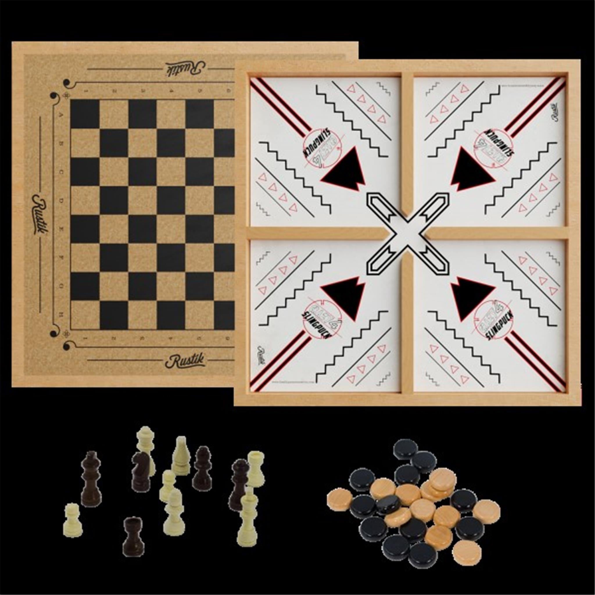 RUSTIK 3 in 1 Crazy4 Slingpuck Chess Checker