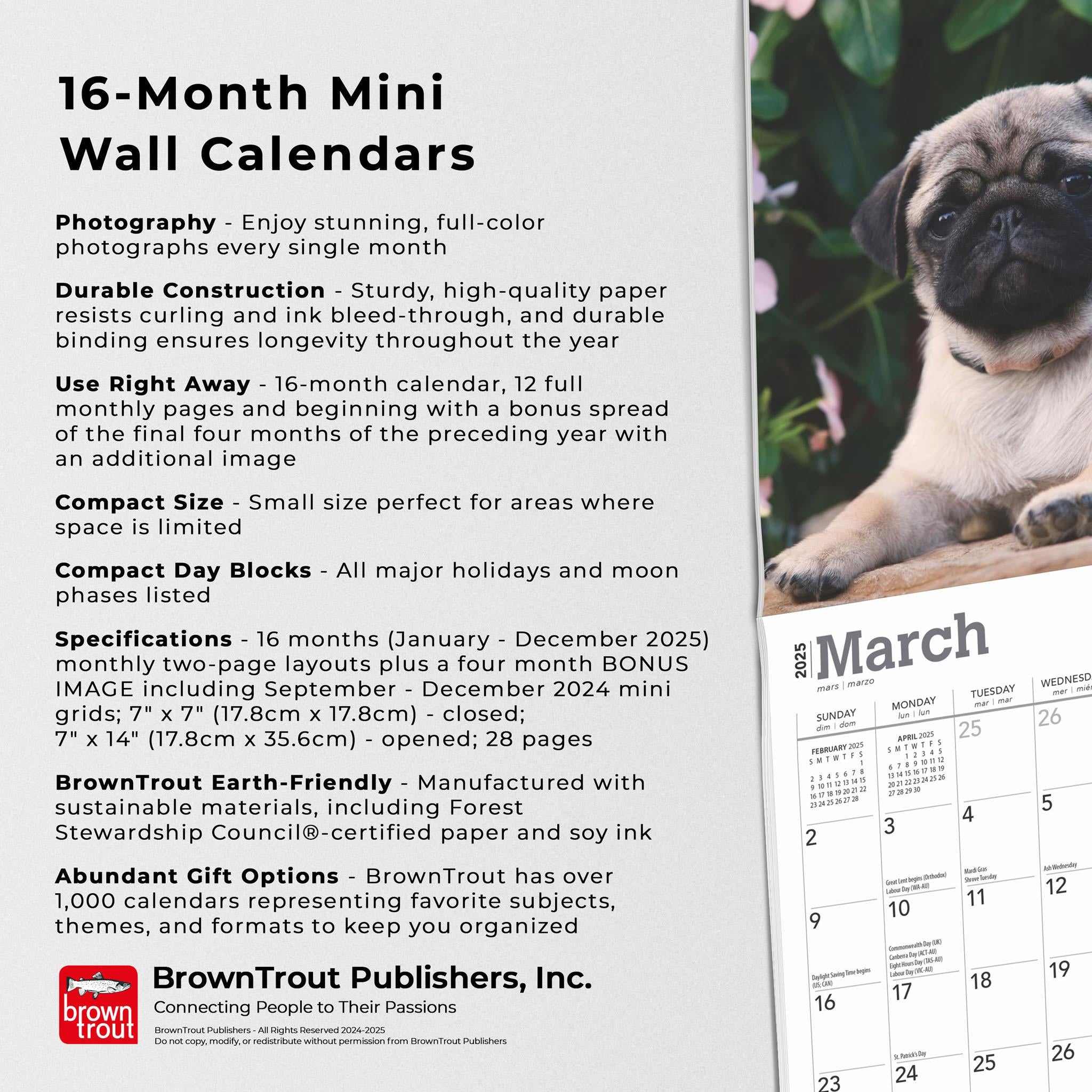 Pug Puppies Mini 2025 Calendar