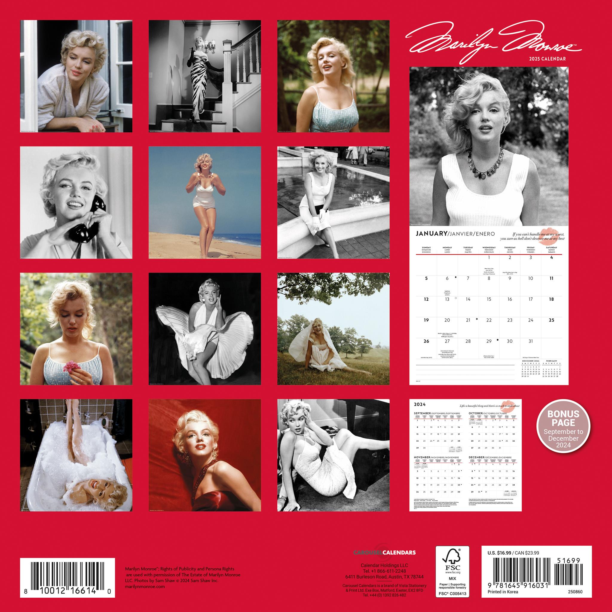 Marilyn Monroe Wall 2025 Calendar